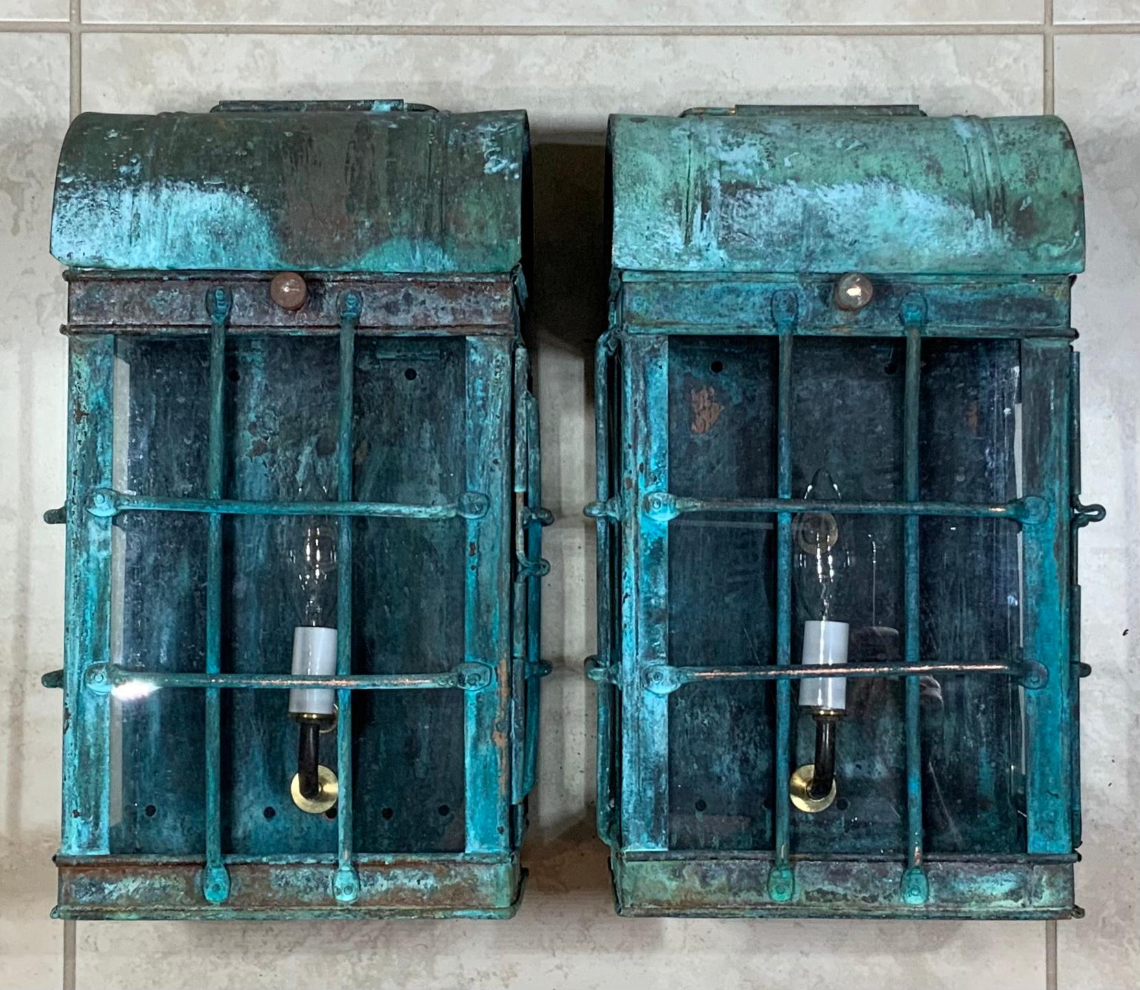 20th Century Pair of Vintage Copper Wall Lantern