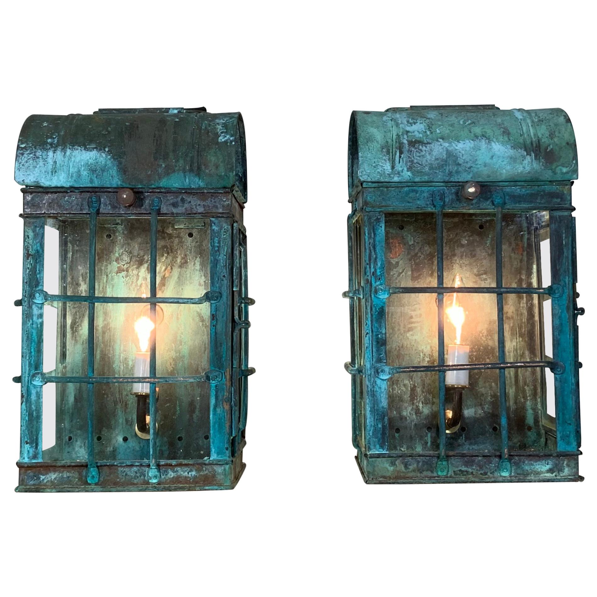 Pair of Vintage Copper Wall Lantern