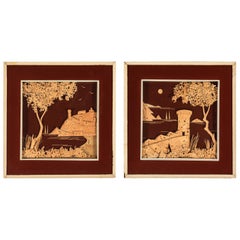 Pair of Vintage Cork Diorama Landscapes of Castles from England
