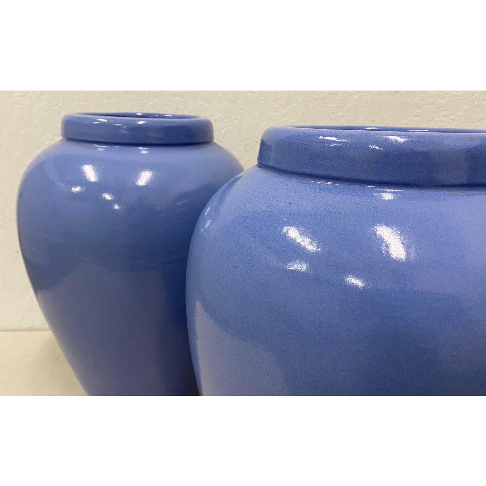 Arts and Crafts Pair of Vintage Cornflower Blue Oil Storage Jars, circa 1930 For Sale