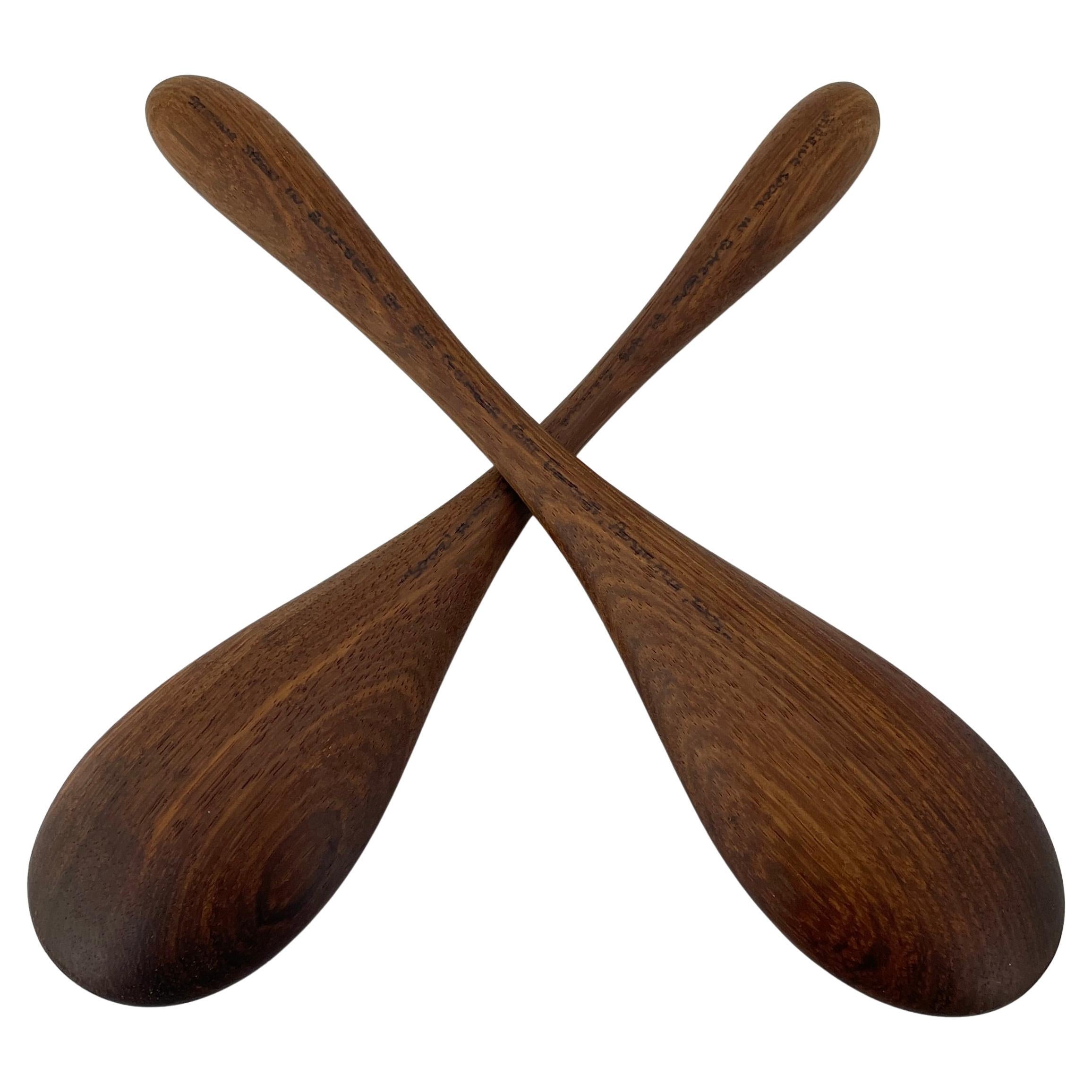 Pair of Vintage Craftsman Hardwood Serving Spoons Salad Tongs For Sale