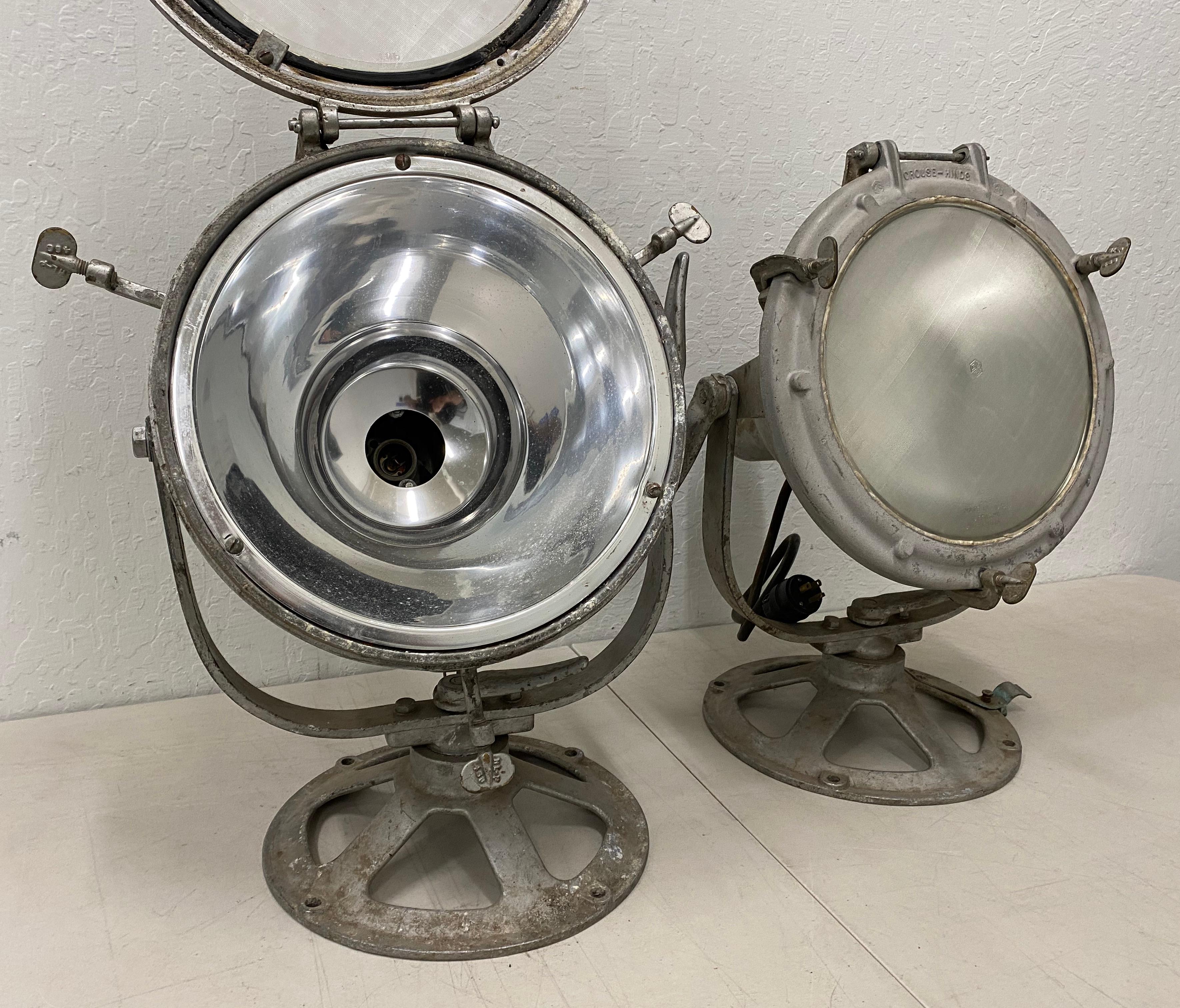 American Pair of Vintage Crouse-Hinds Nautical Searchlights, circa 1930