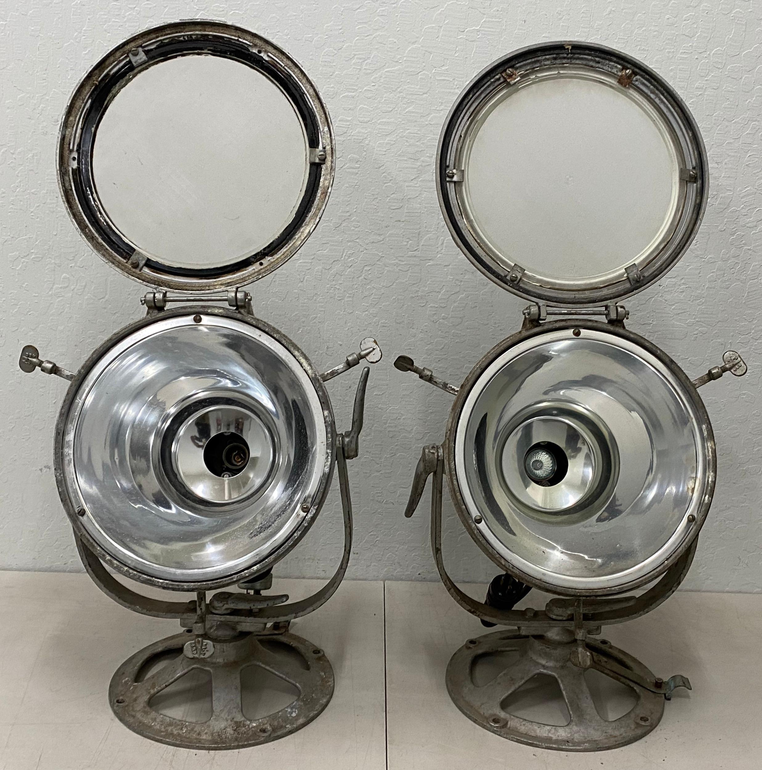 Cast Pair of Vintage Crouse-Hinds Nautical Searchlights, circa 1930