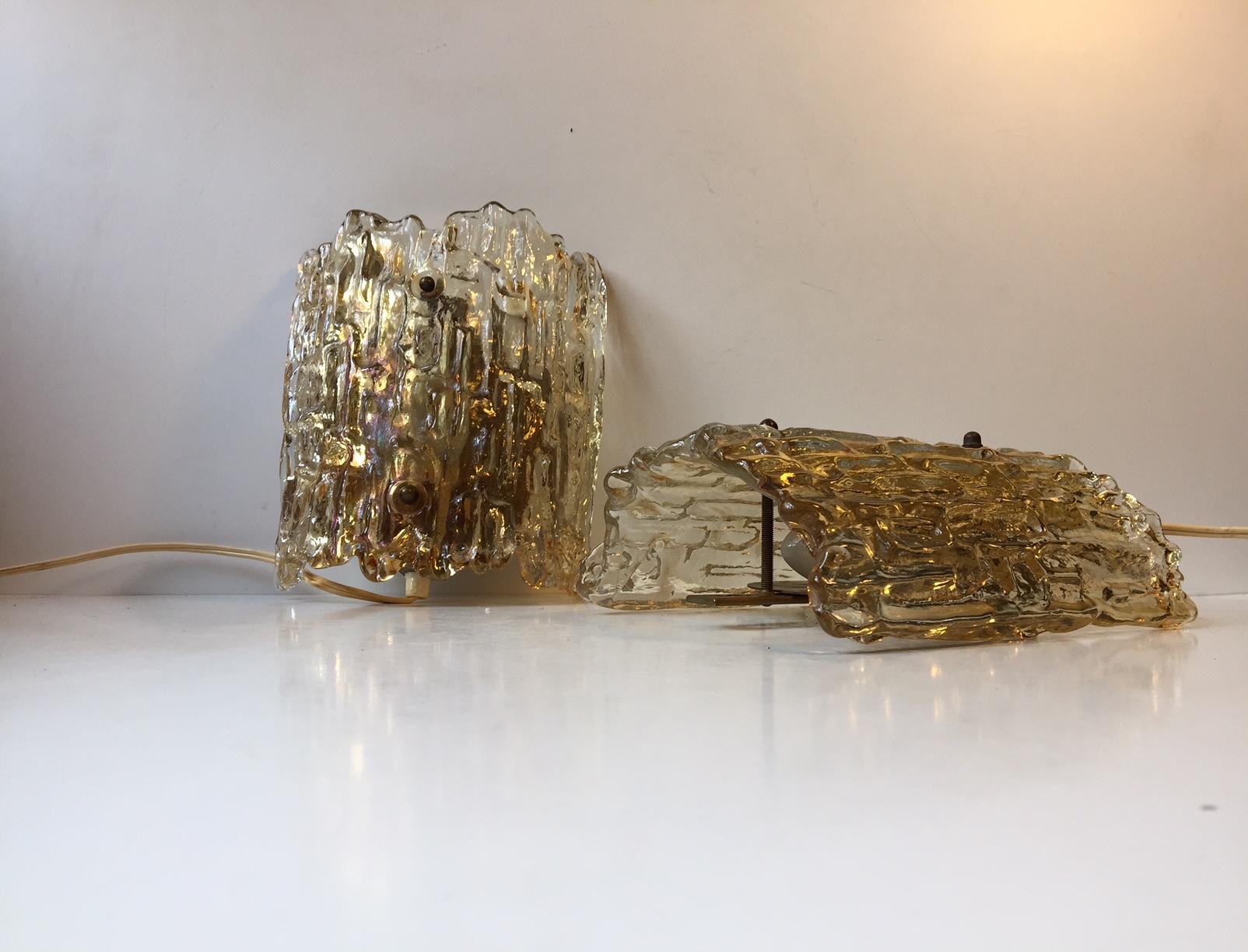 Vintage Crystal and Brass Wall Sconces by Carl Fagerlund for Orrefors, 1960s For Sale 1