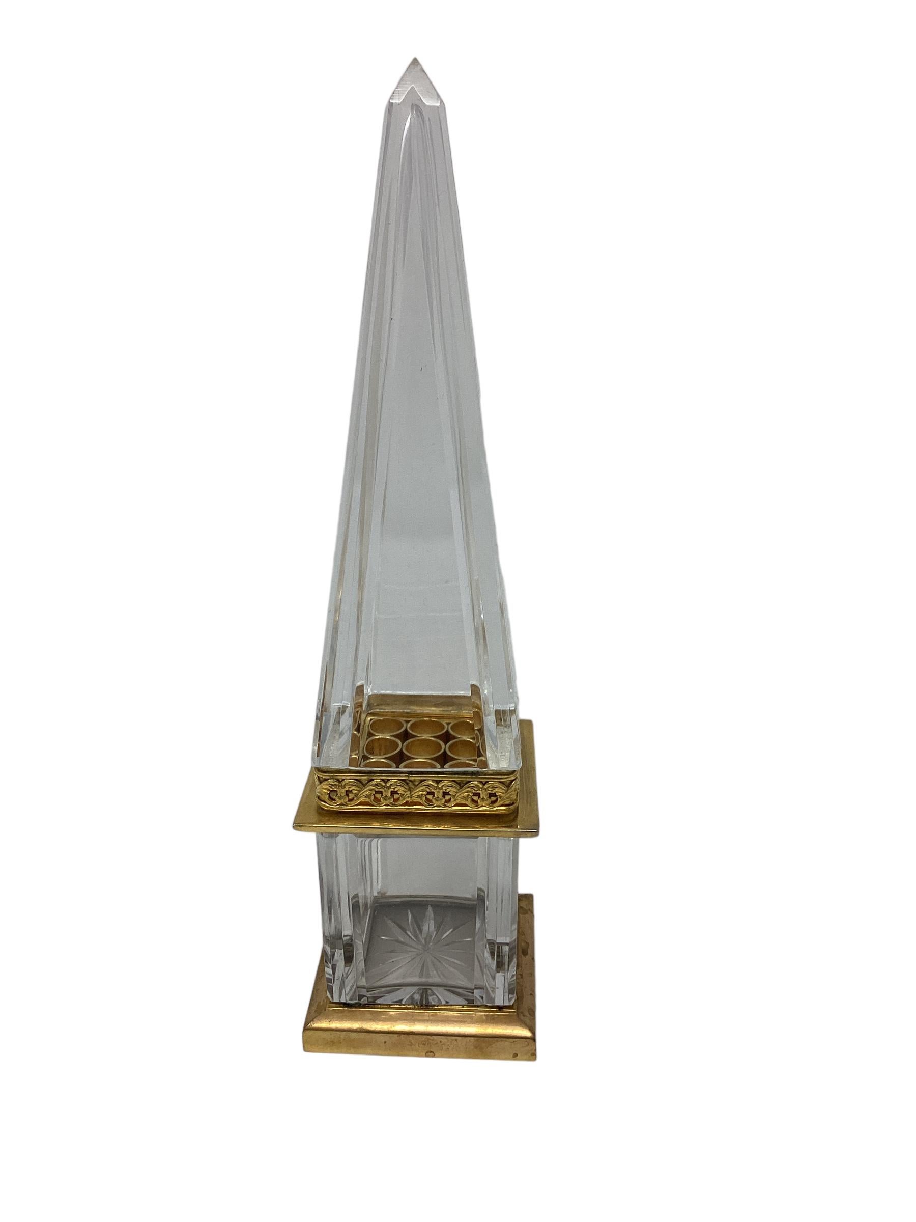 20th Century Pair of Vintage Crystal and Gilt Bronze Obelisks For Sale