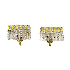 Pair of Italian Vintage Crystal Glass and Brass Sconces