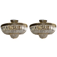Pair of Vintage Crystal Gold-Plated Chandeliers