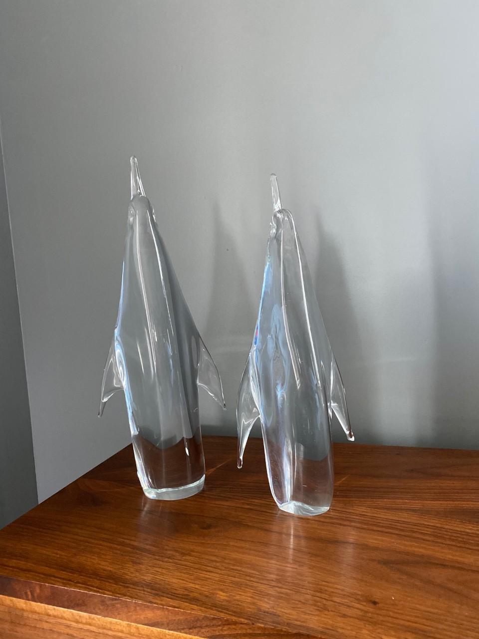 Mid-Century Modern Pair of Vintage Crystal Penguin Sculptures by FM Konstglas