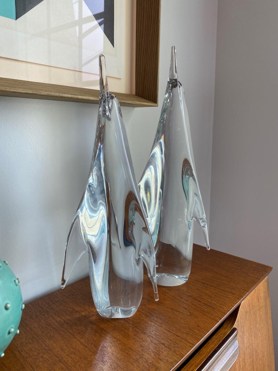 Glass Pair of Vintage Crystal Penguin Sculptures by FM Konstglas