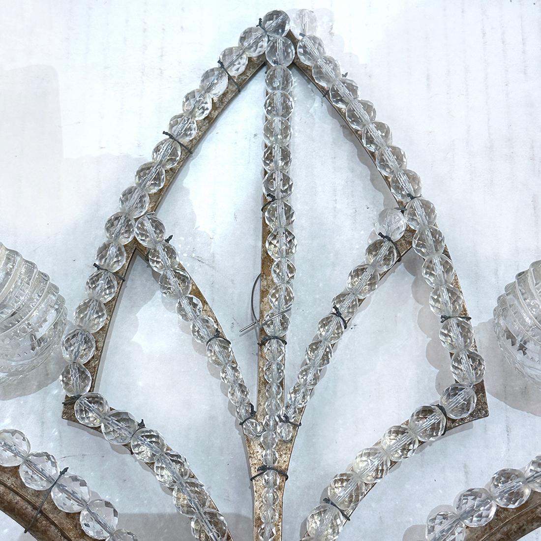 French Pair of Vintage Crystal Sconces For Sale