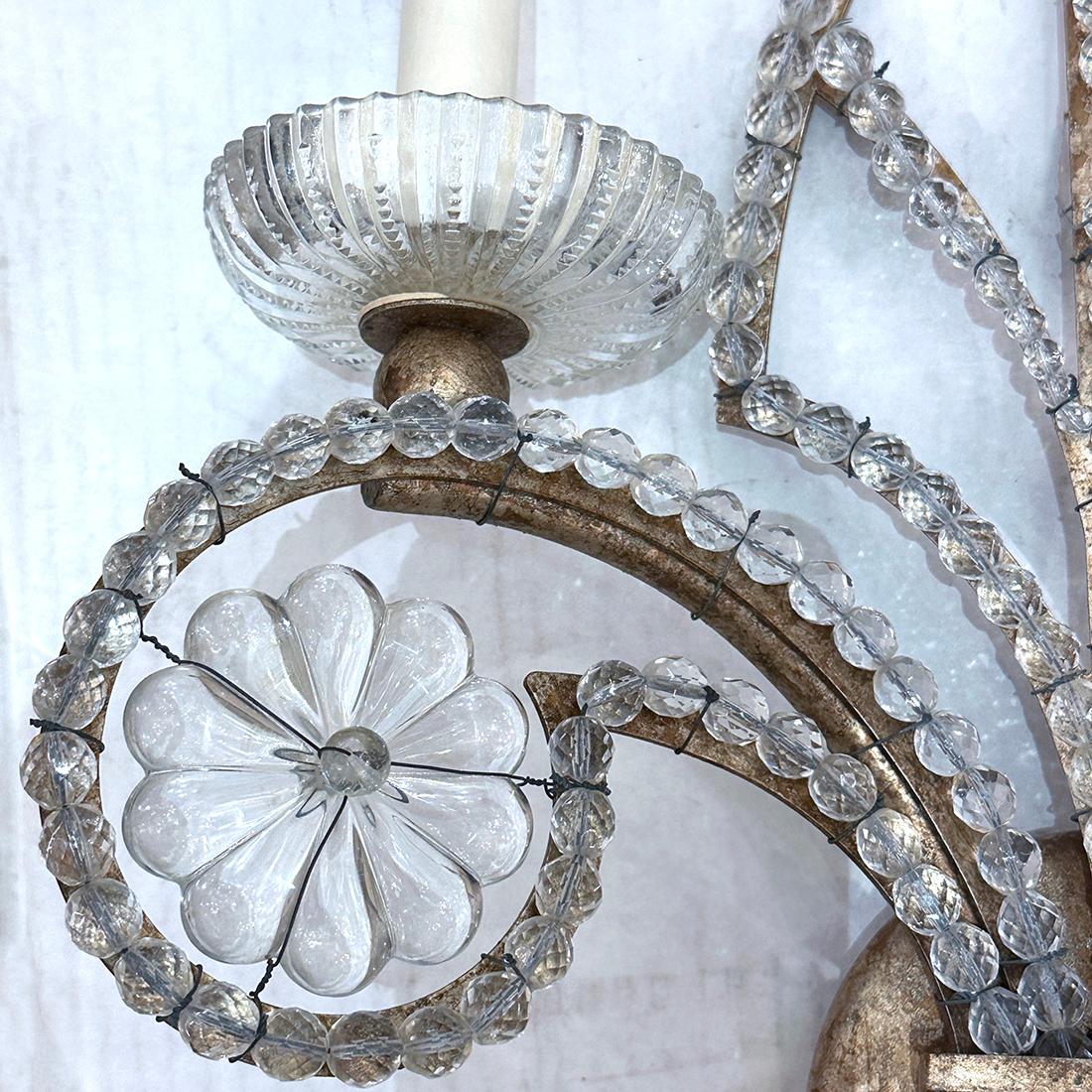 Pair of Vintage Crystal Sconces In Good Condition For Sale In New York, NY