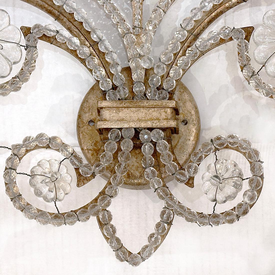 Mid-20th Century Pair of Vintage Crystal Sconces For Sale