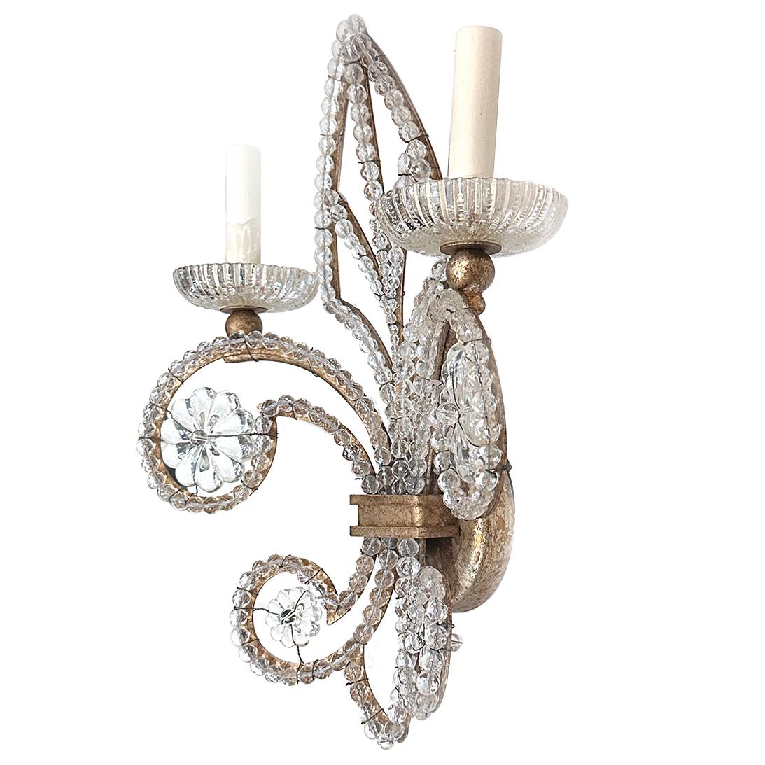 Iron Pair of Vintage Crystal Sconces For Sale