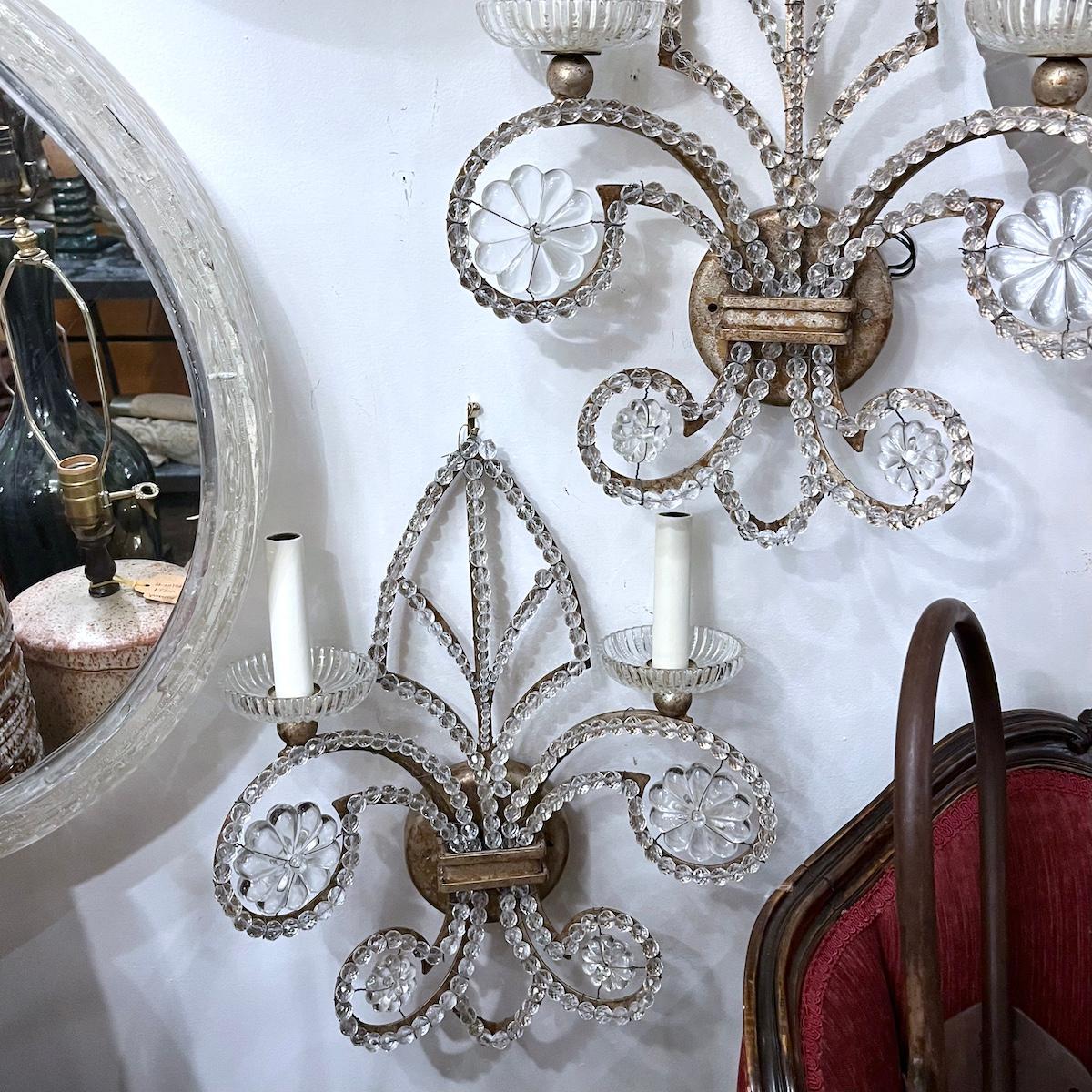 Pair of Vintage Crystal Sconces For Sale 1