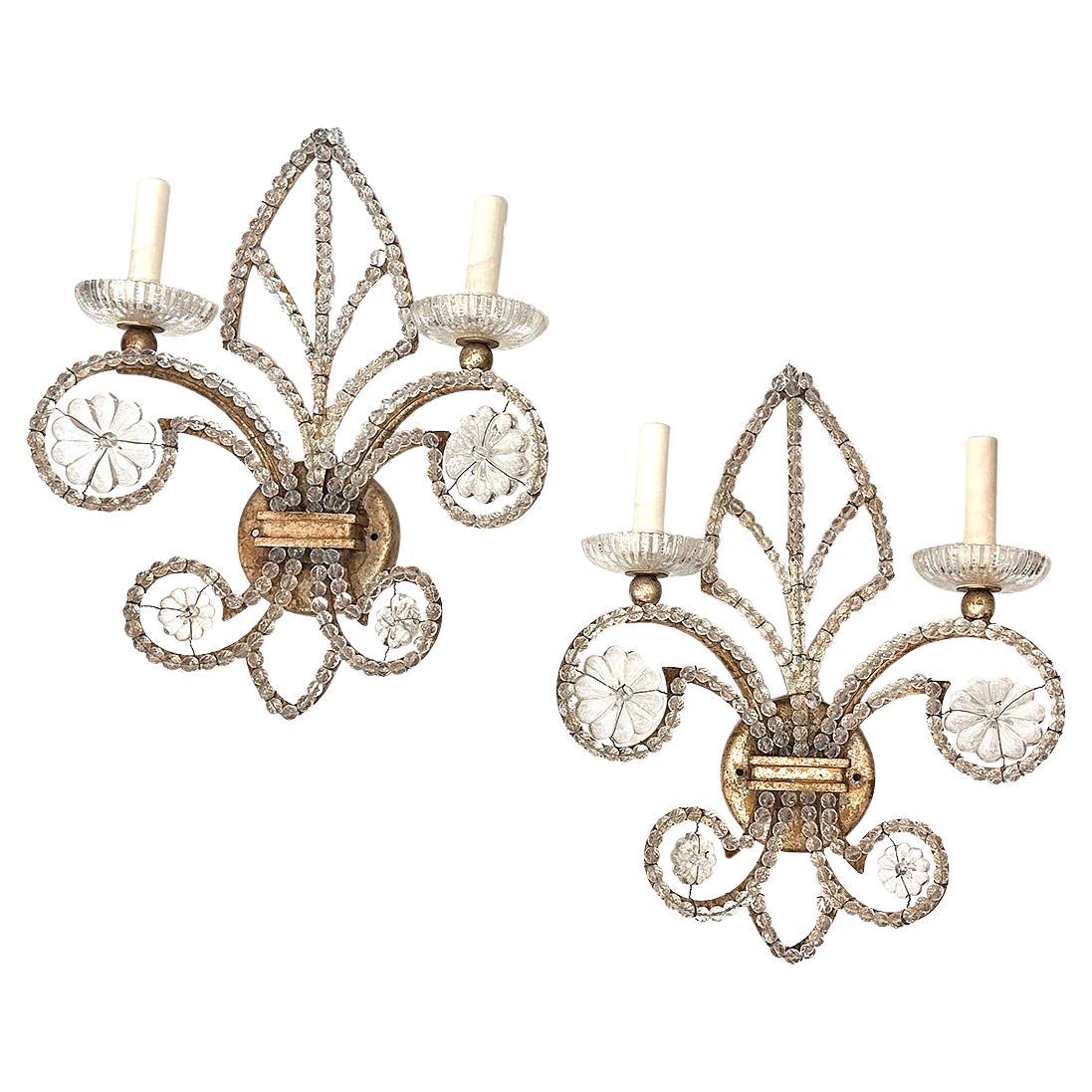 Pair of Vintage Crystal Sconces