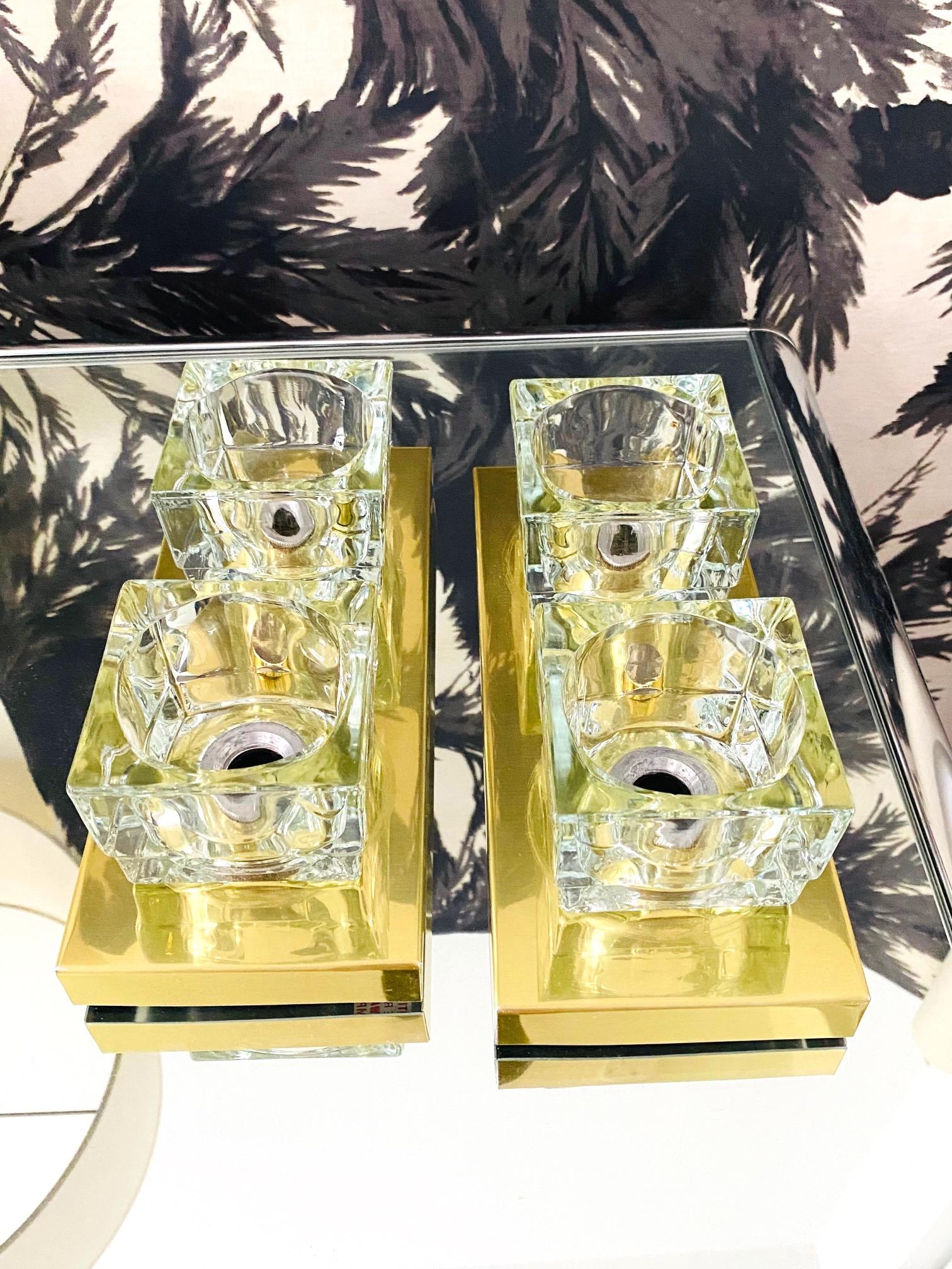 Molded Pair of Brass and Glass Cube Sconces by Peill & Putzler, Germany, 1970s For Sale