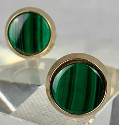 Pair of Vintage Round Cut Malachite Stone Cufflinks