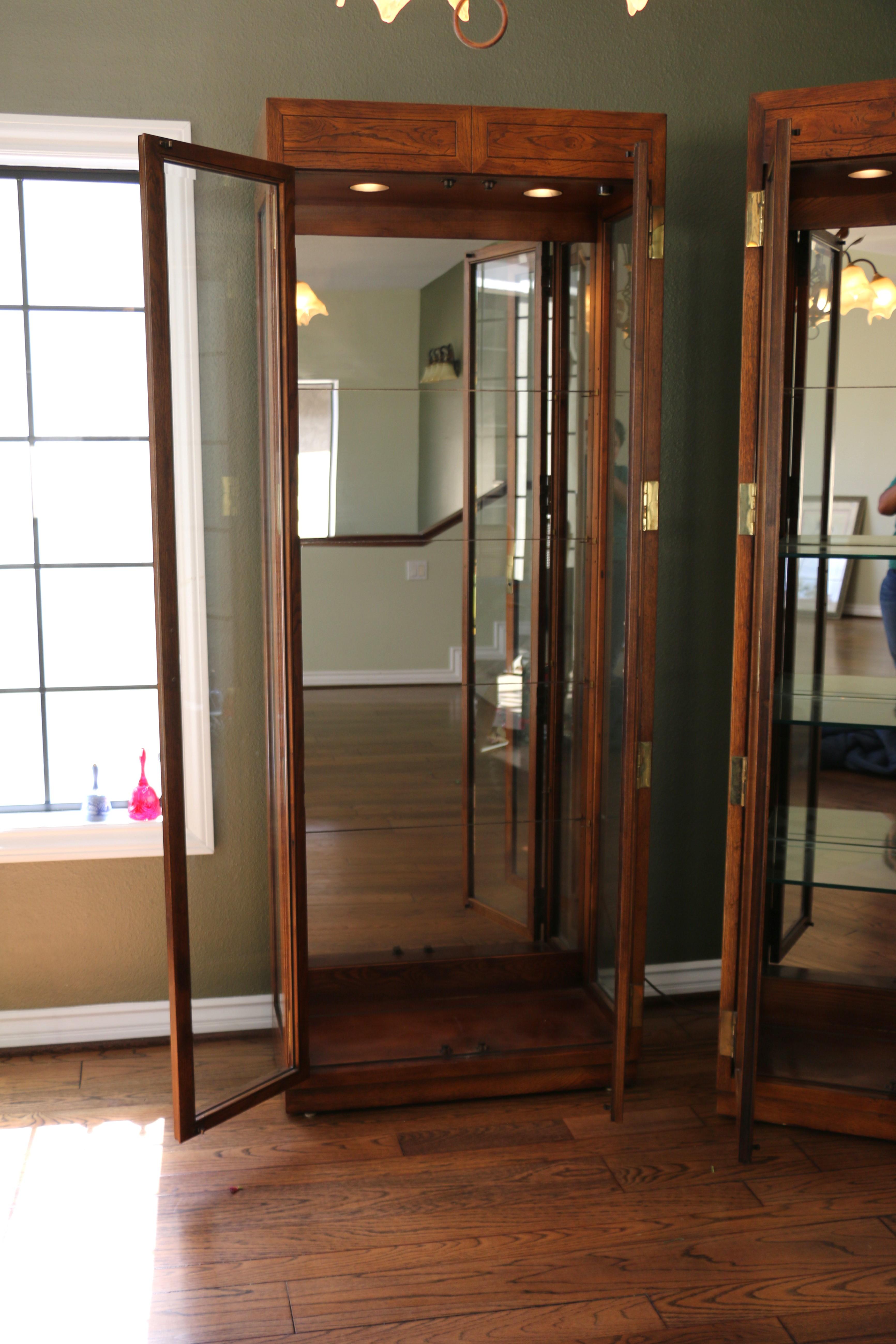 Pair of Vintage Curio Display Cabinets Campaign Style by Henredon, 1980s 2