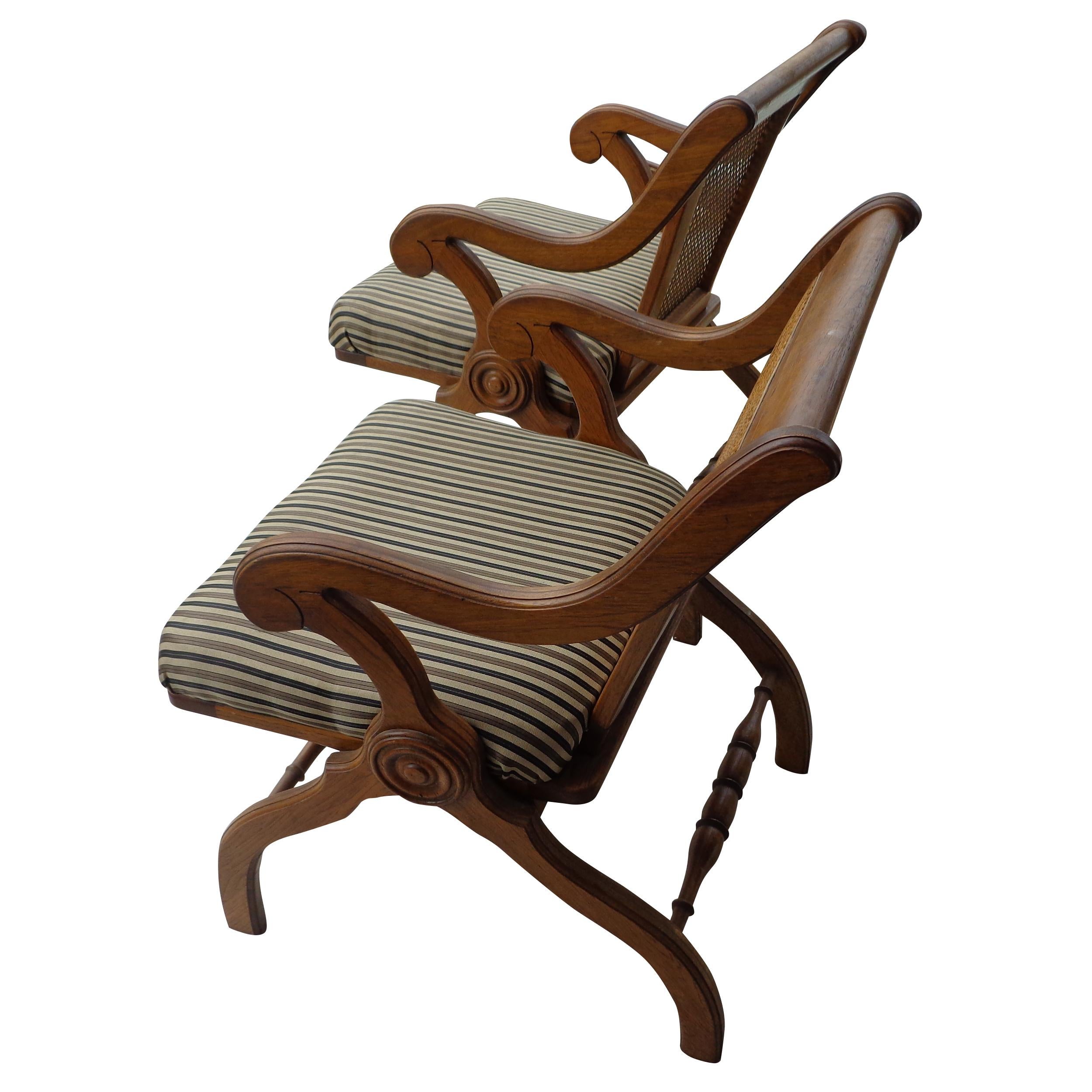20th Century Pair of Vintage Curule Arm Chairs