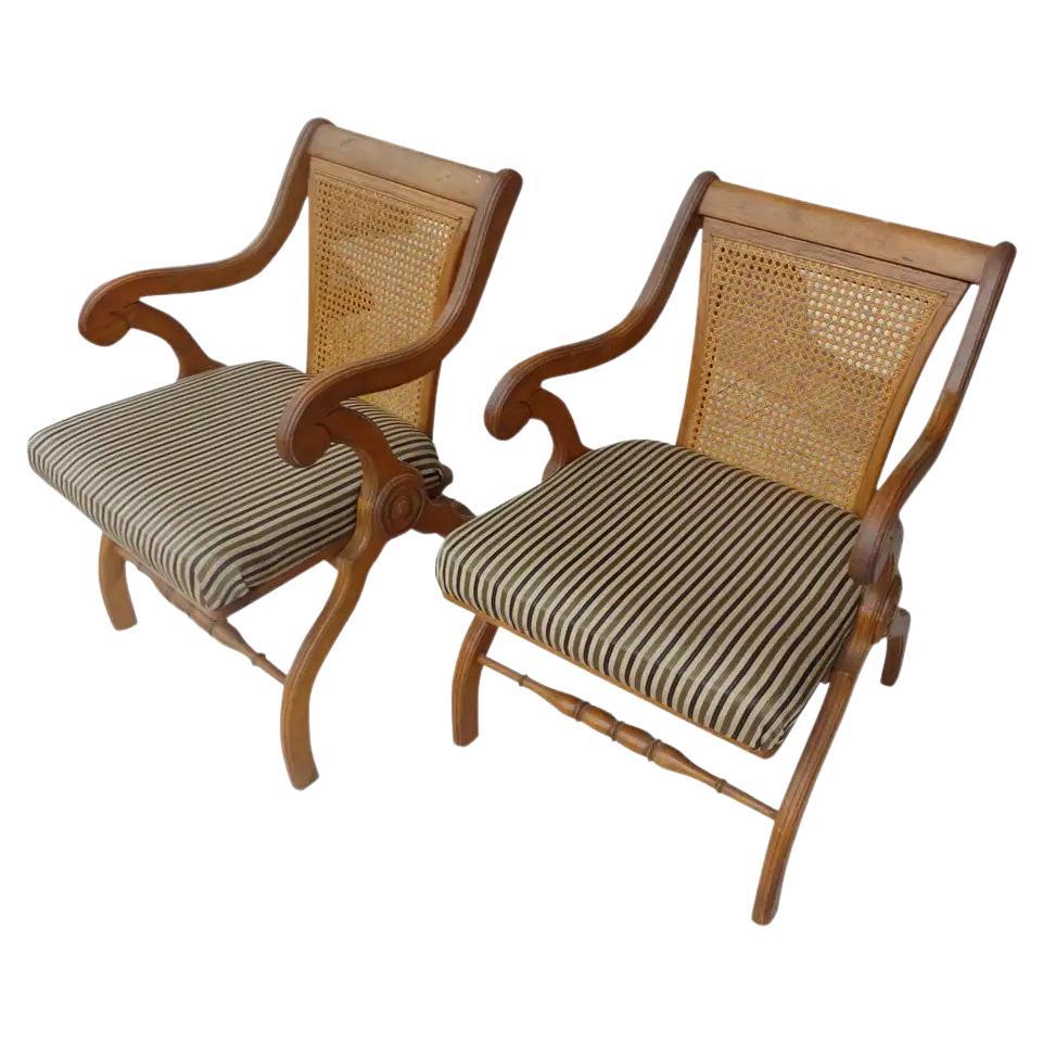 Pair of Vintage Curule Arm Chairs  For Sale