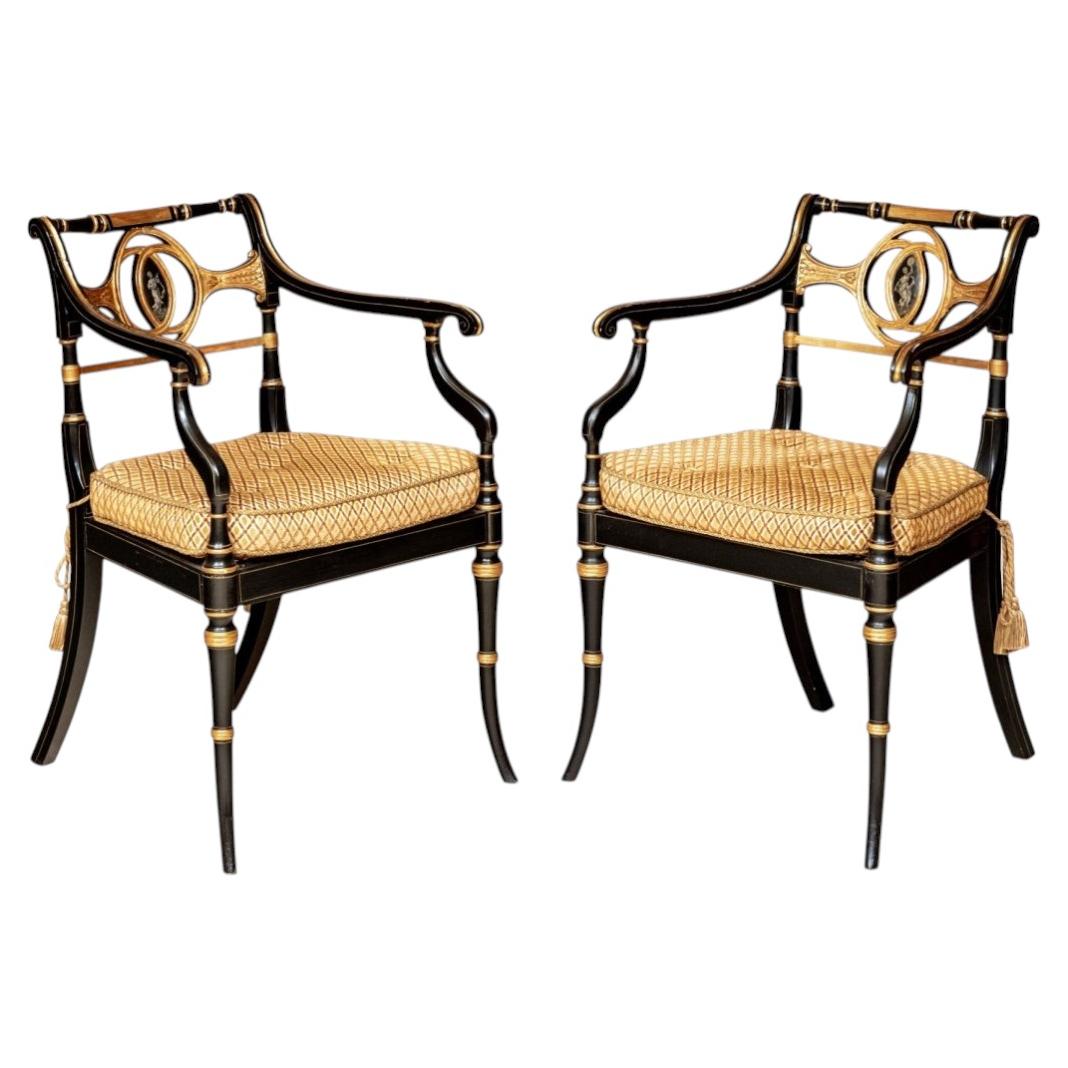Pair Of Vintage Custom English Regency Style Armchairs #4