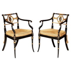 Paire de fauteuils vintage de style Regency anglais sur mesure #4