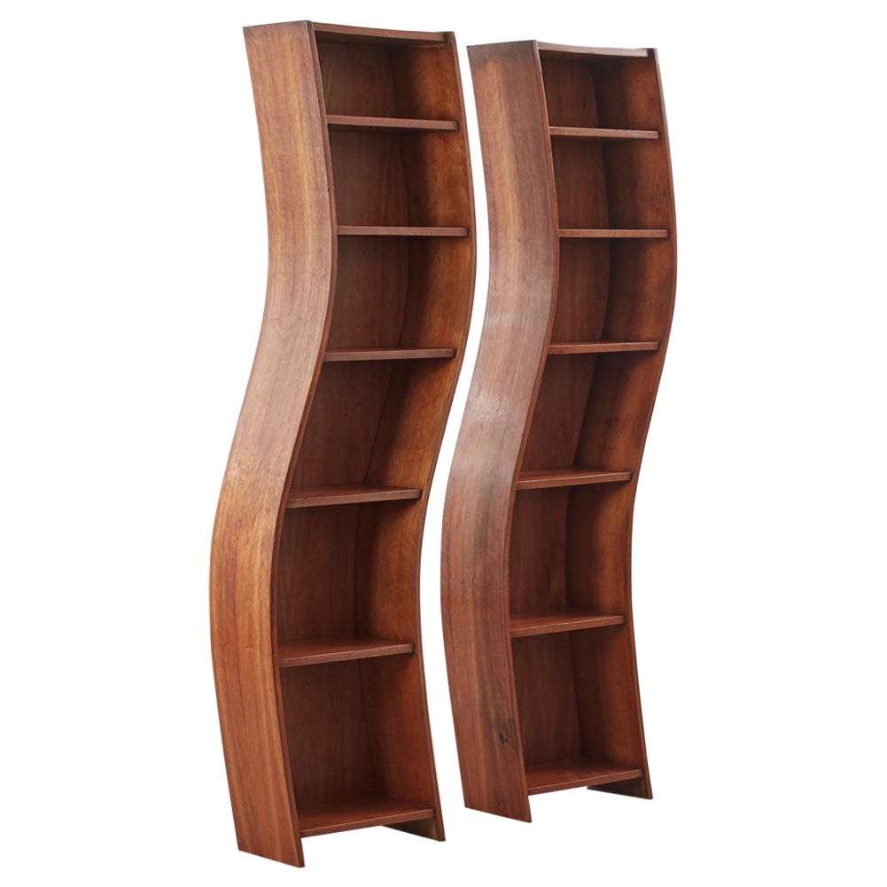 Pair of Vintage Custom Wavy Wooden Shelves, Late 20th Century