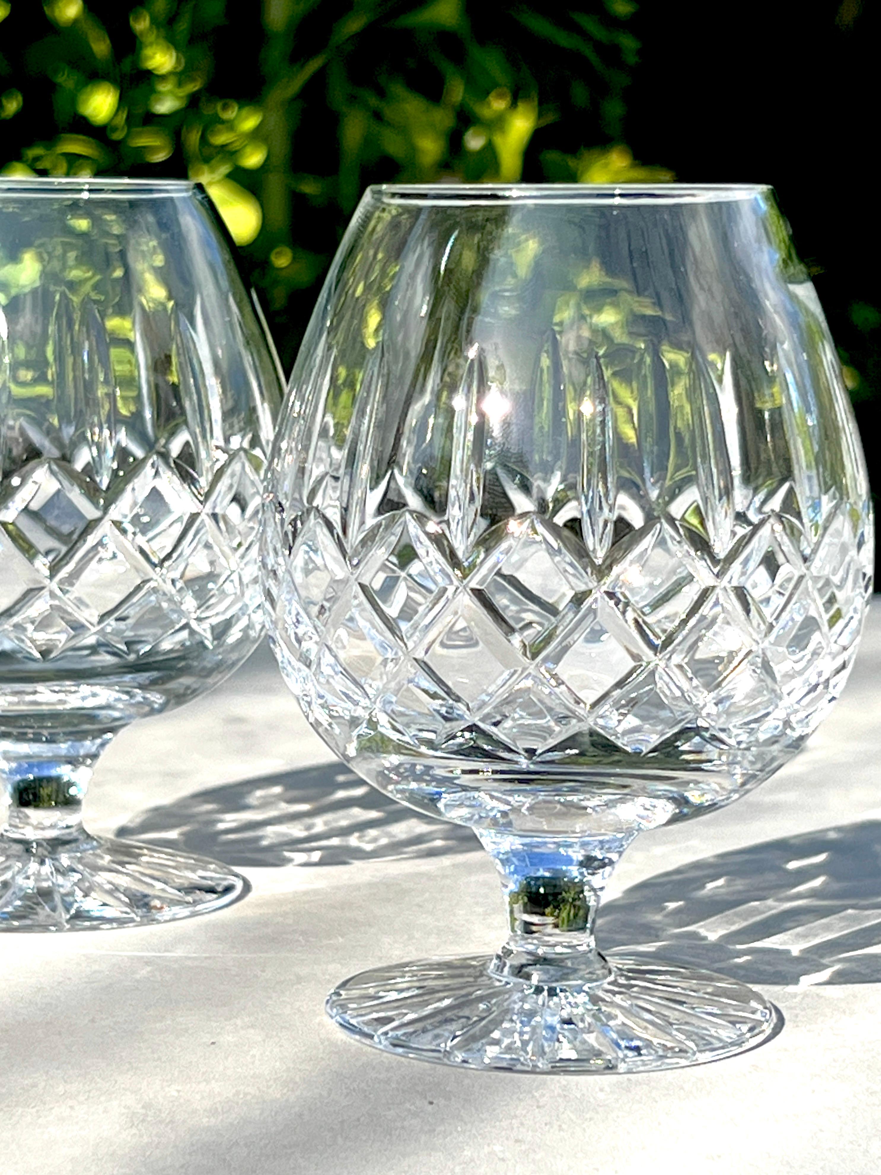 Etched Pair of Vintage Cut Crystal Brandy Glasses by Waterford Crystal, c. 1980's For Sale