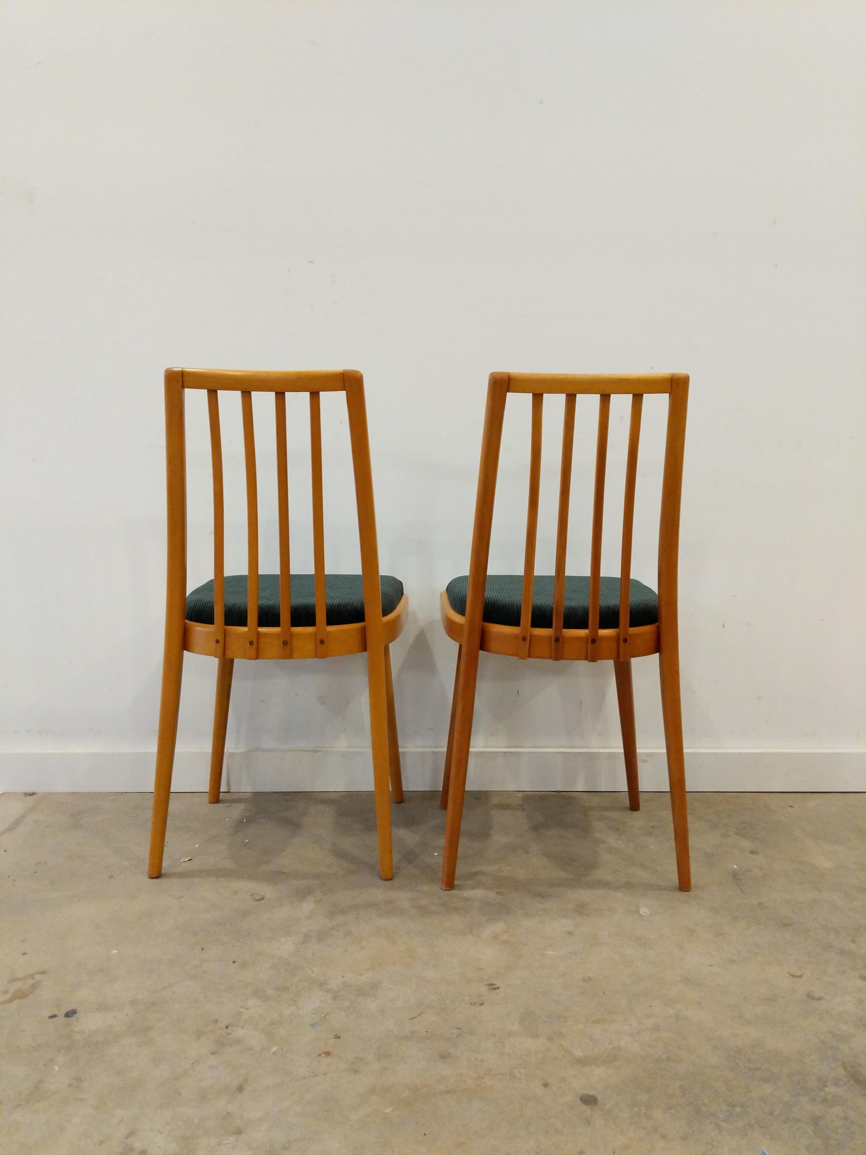 Mid-Century Modern Pair of Vintage Czech Dining Chairs For Sale
