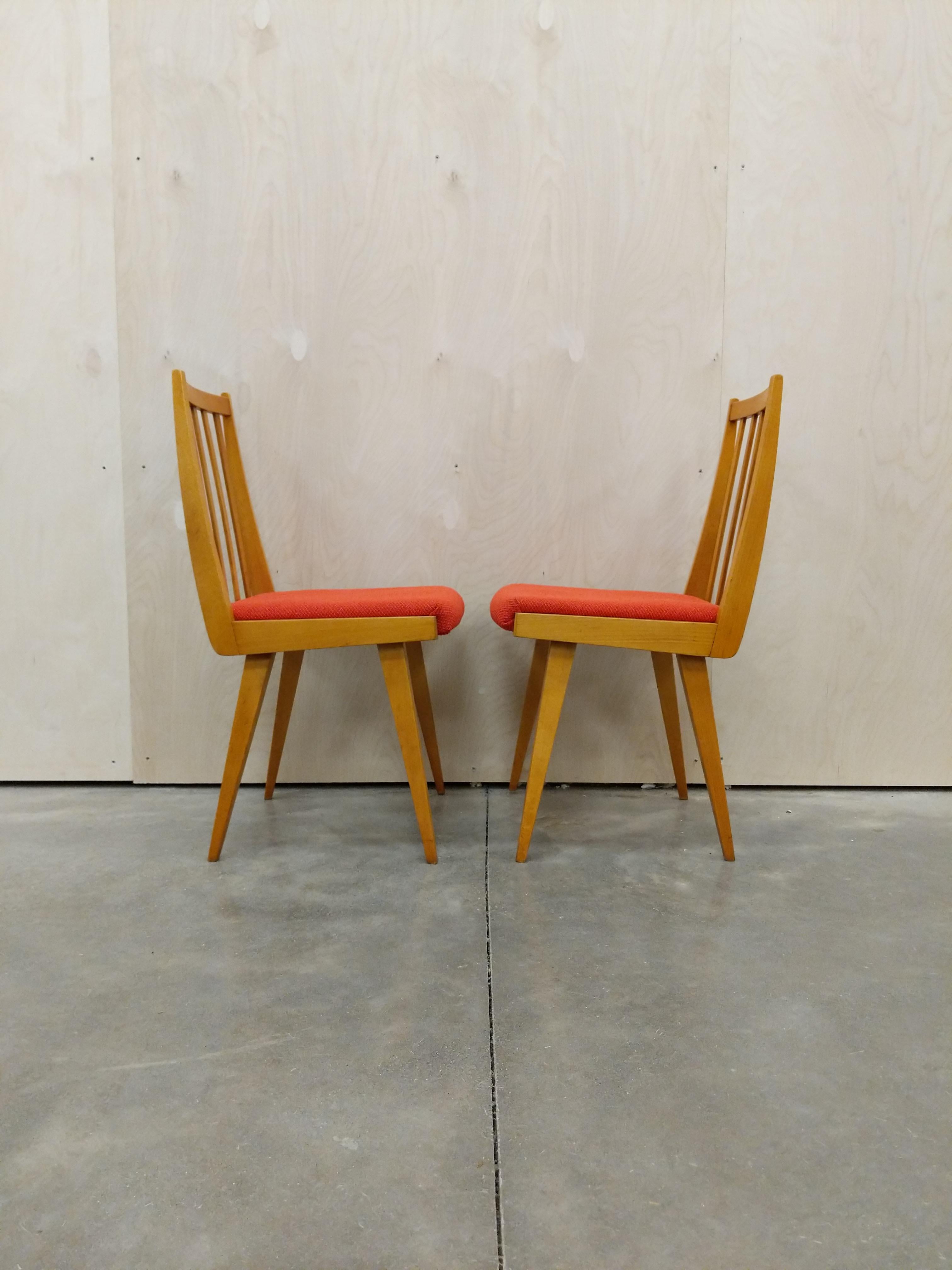 Mid-Century Modern Pair of Vintage Czech Dining Chairs For Sale