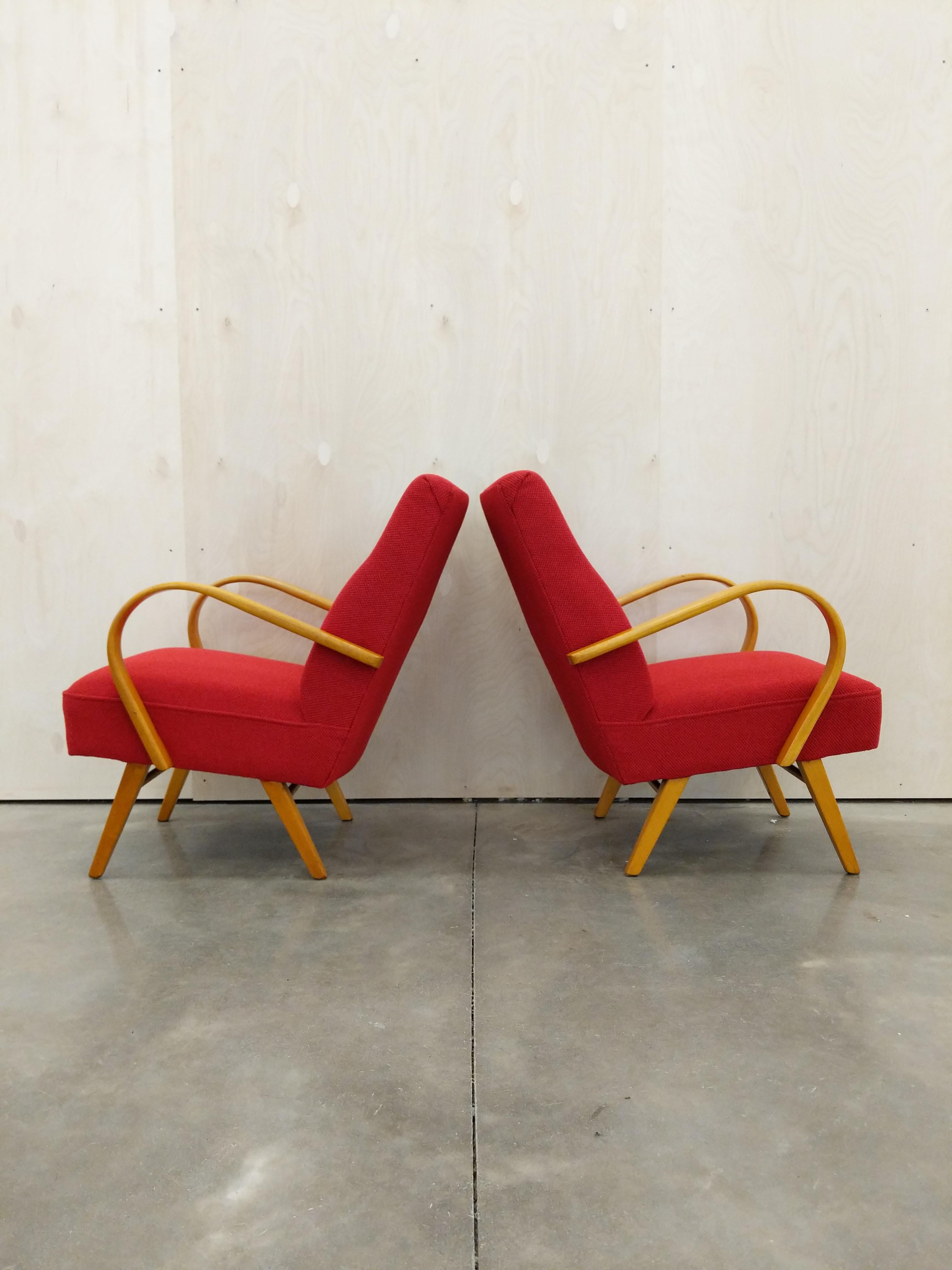 Pair of Vintage Czech Mid Century Modern Lounge Chairs In Good Condition For Sale In Gardiner, NY