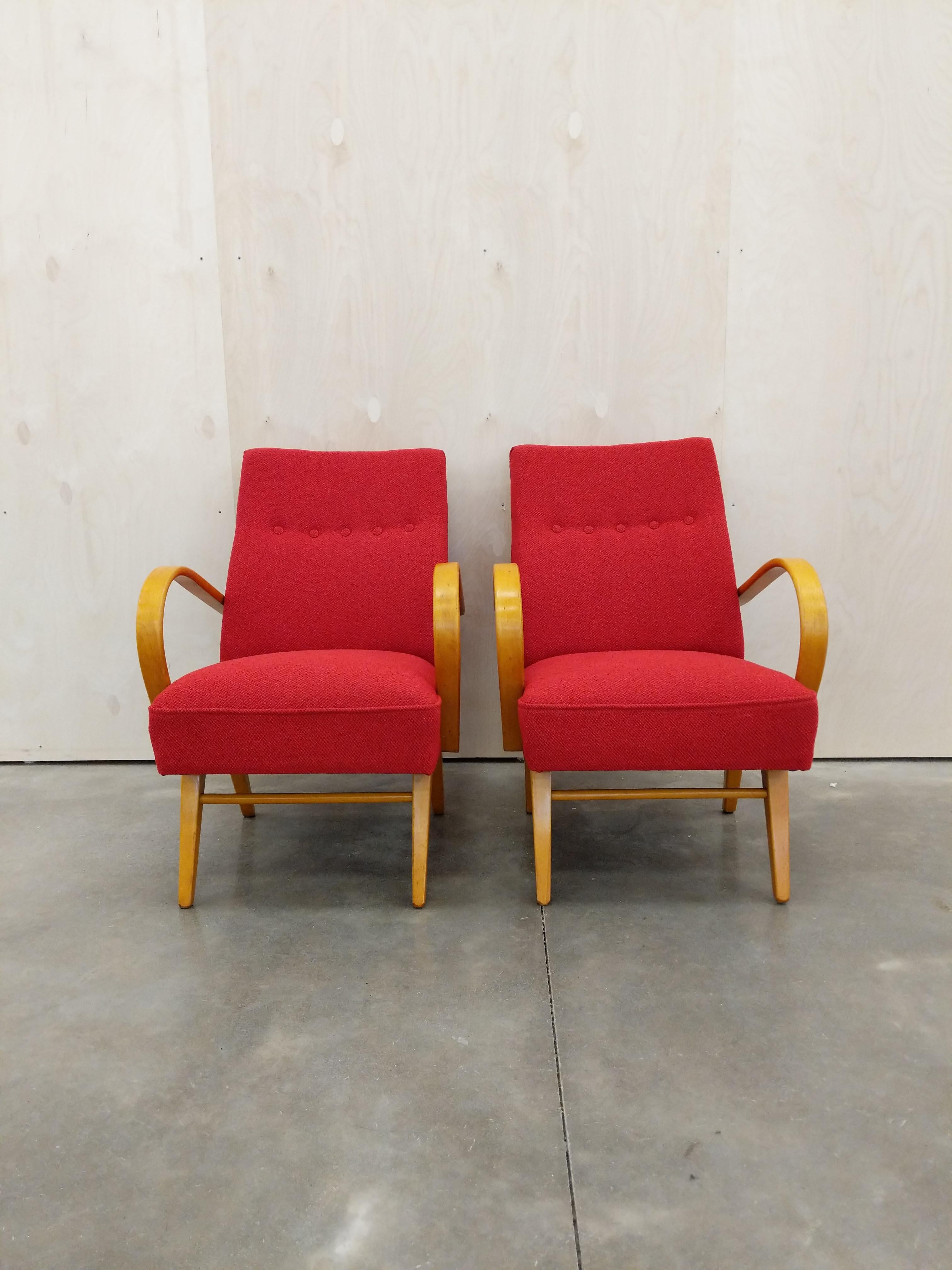 20th Century Pair of Vintage Czech Mid Century Modern Lounge Chairs For Sale