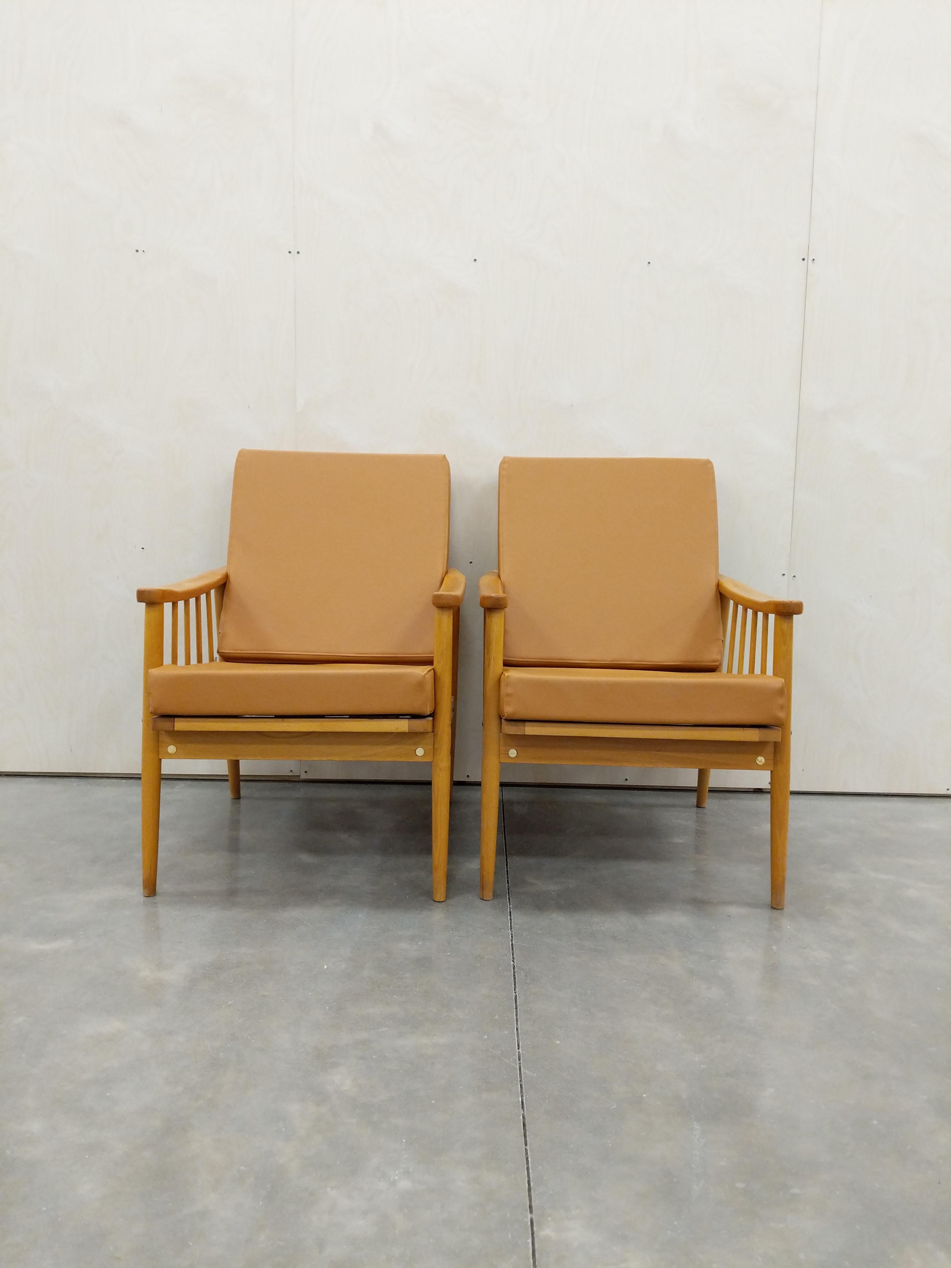 20th Century Pair of Vintage Czech Mid Century Modern Lounge Chairs