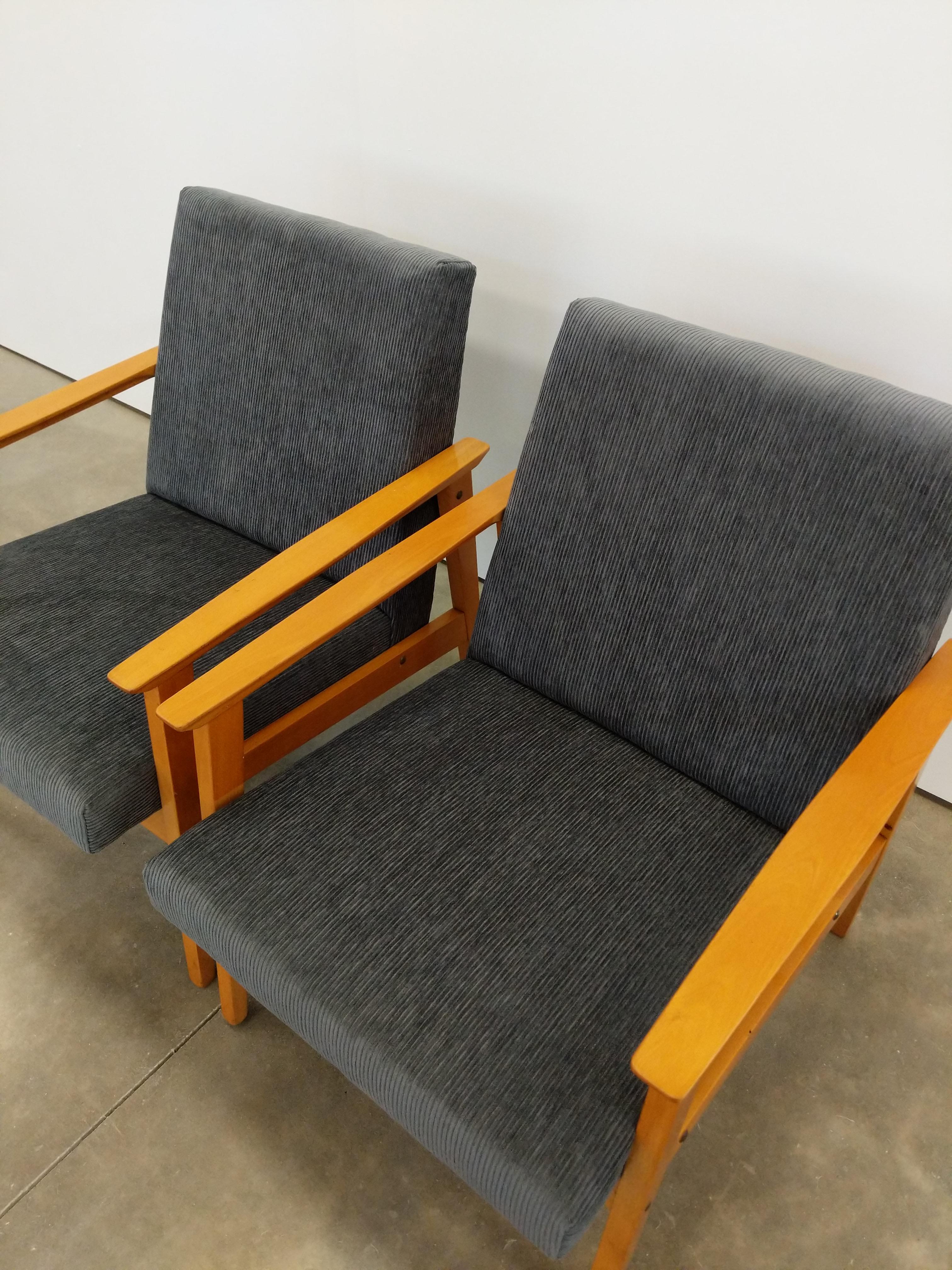 Upholstery Pair of Vintage Czech Mid Century Modern Lounge Chairs For Sale