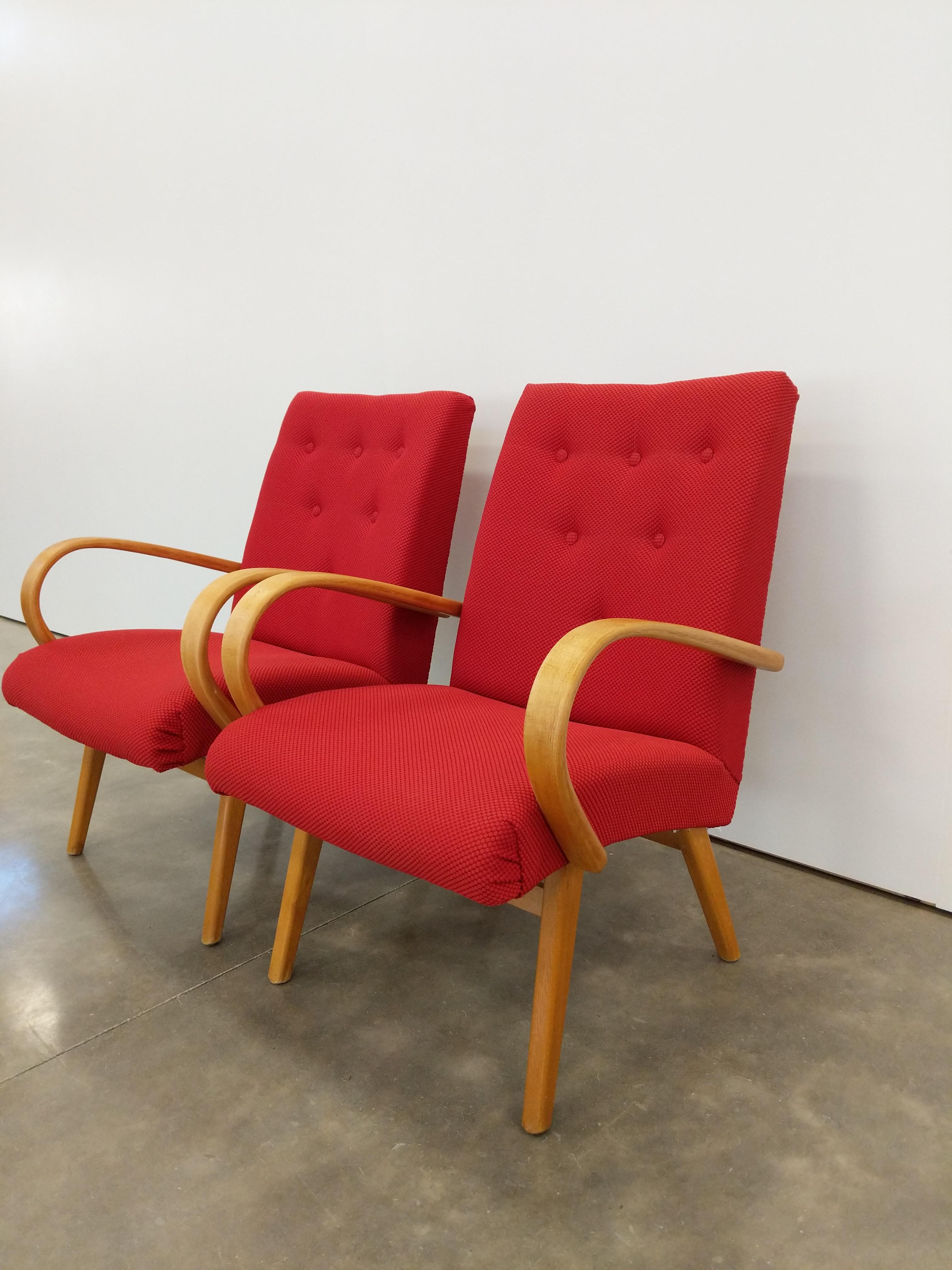 Upholstery Pair of Vintage Czech Mid Century Modern Lounge Chairs
