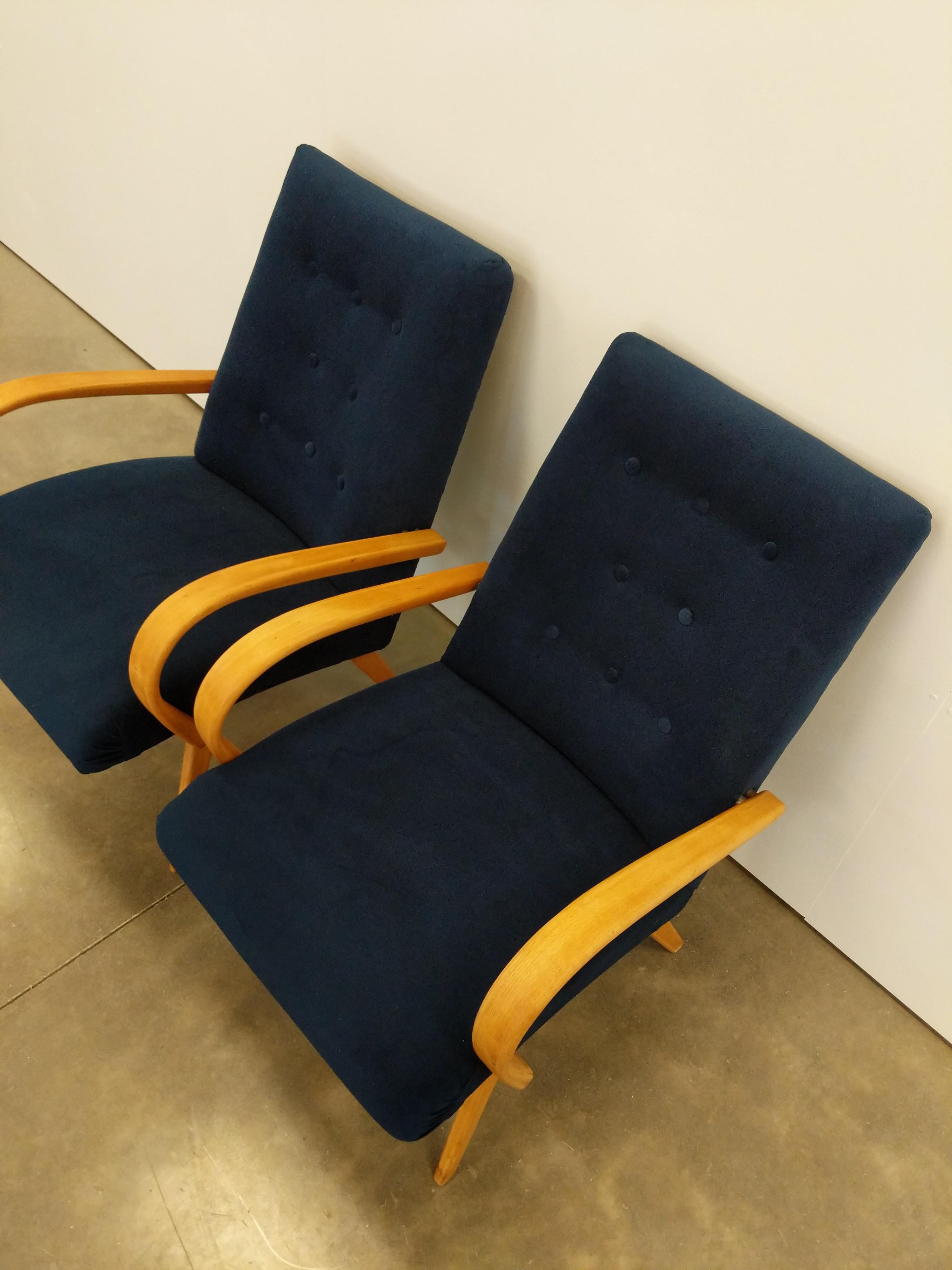Pair of Vintage Czech Mid Century Modern Lounge Chairs For Sale 1