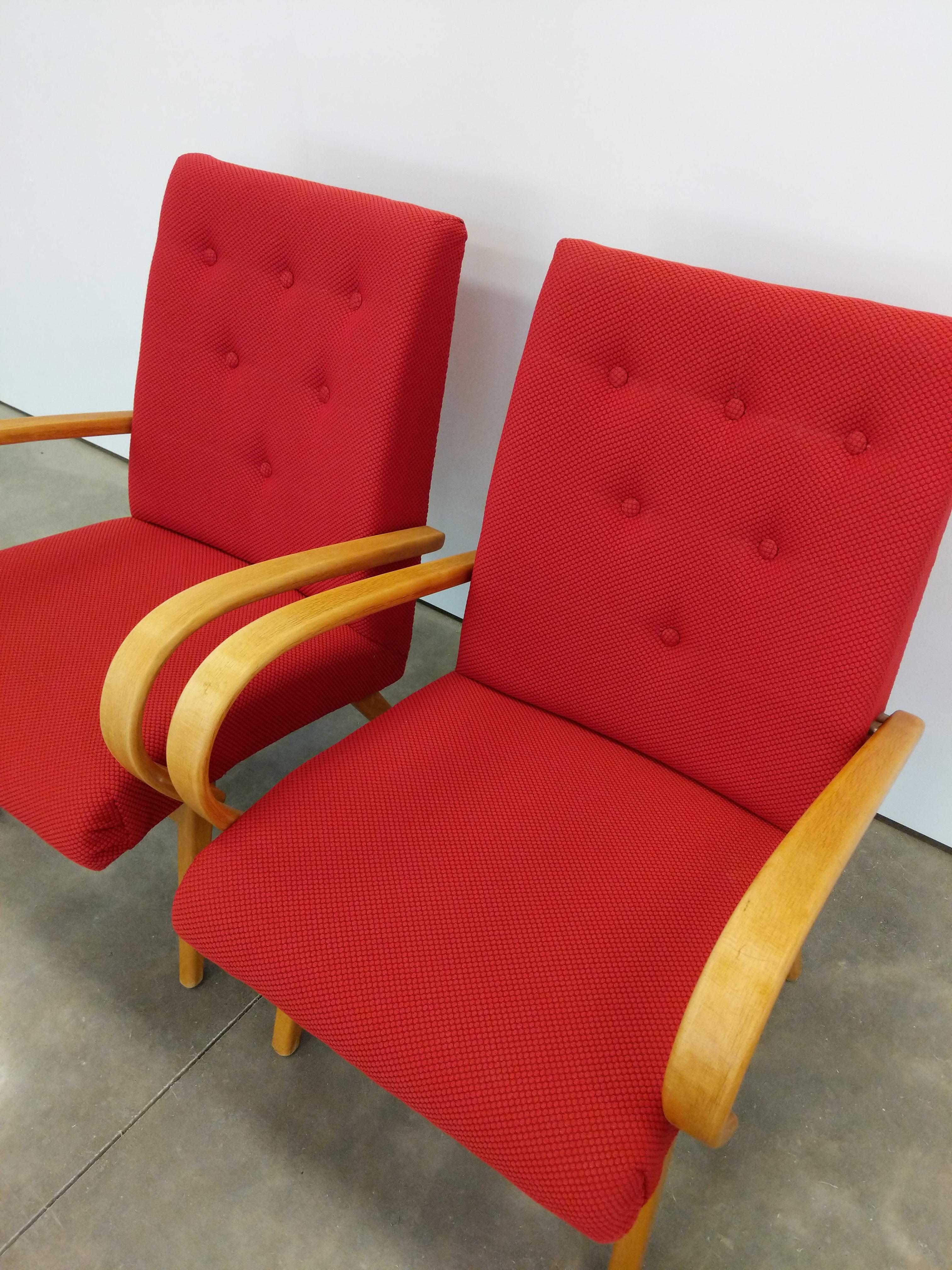 Pair of Vintage Czech Mid Century Modern Lounge Chairs 1