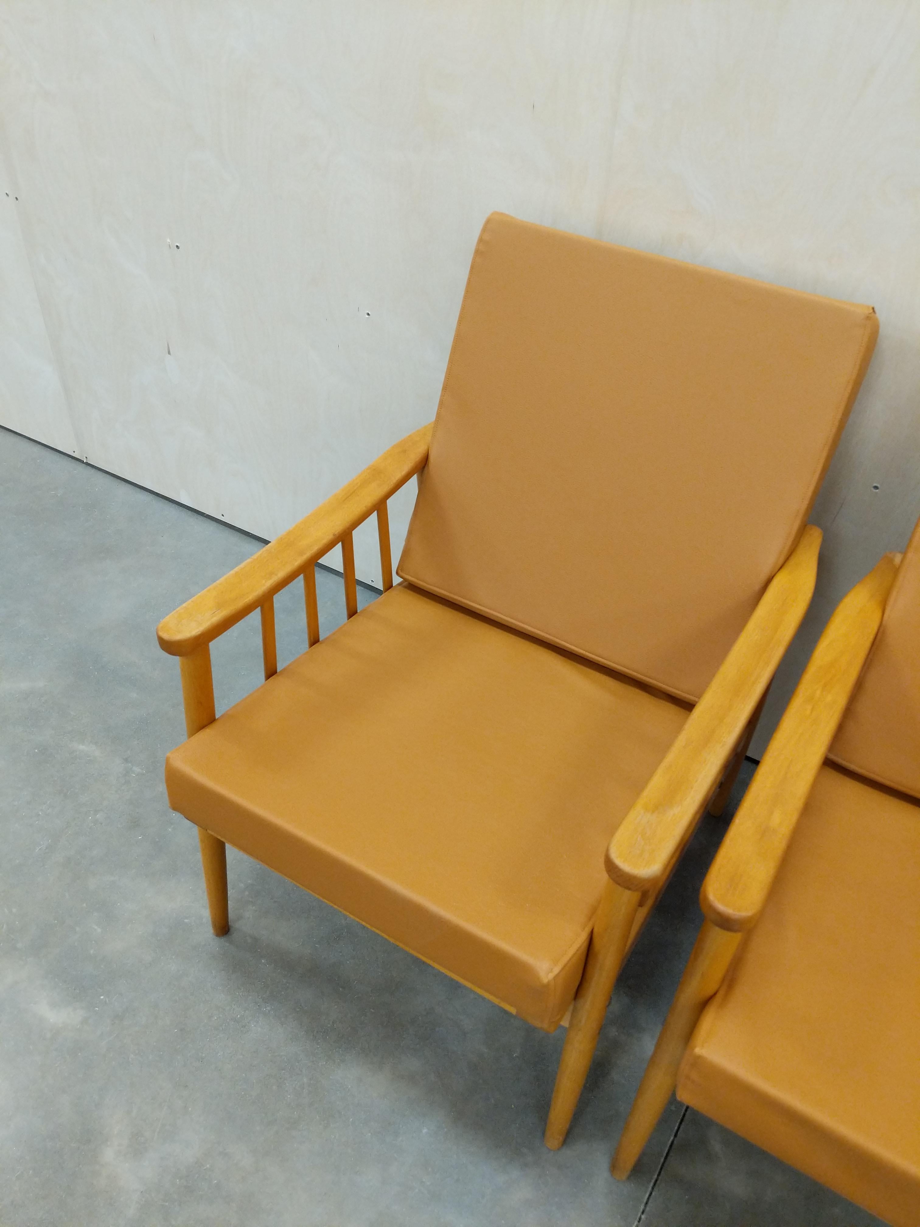 Pair of Vintage Czech Mid Century Modern Lounge Chairs 2