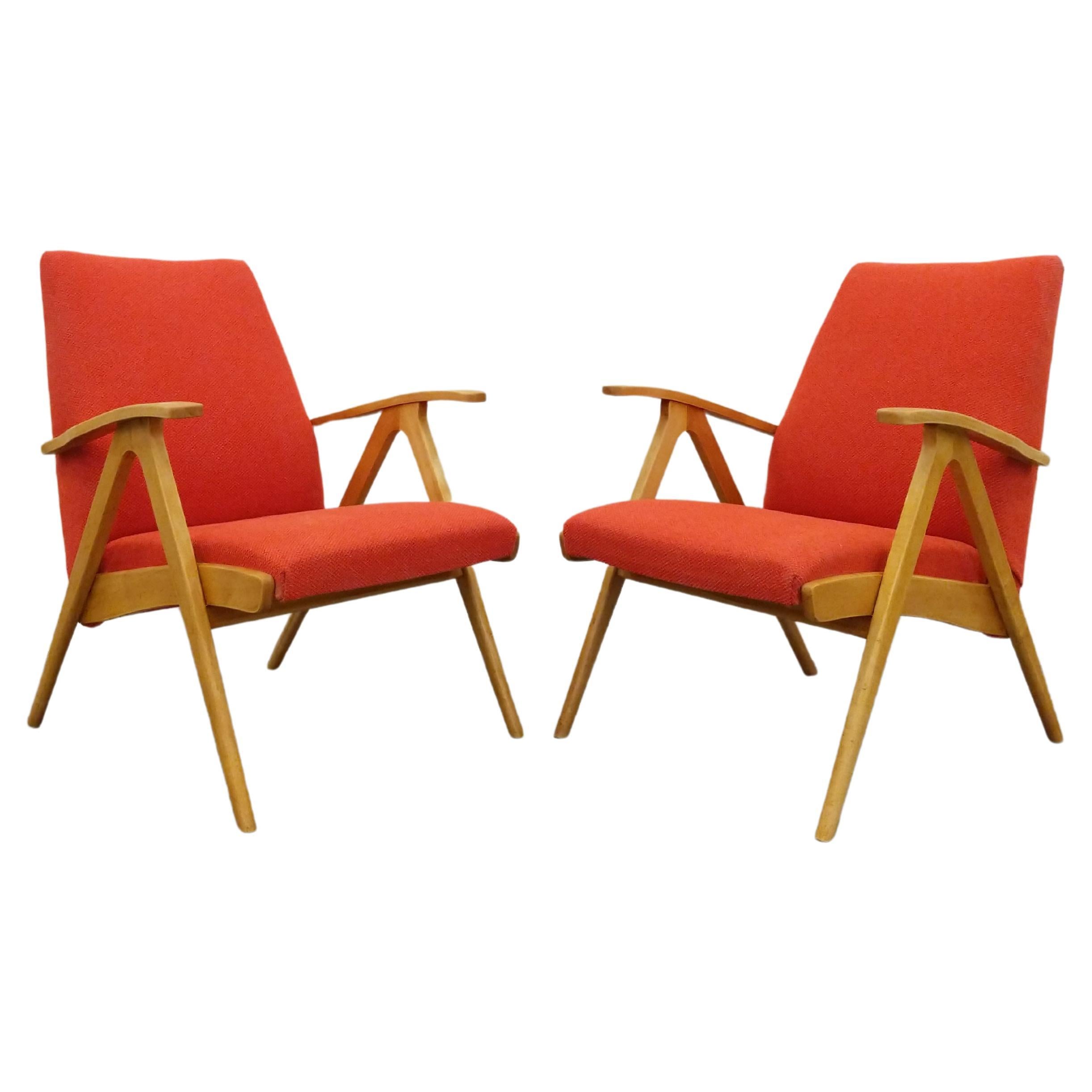 Pair of Vintage Czech Mid Century Modern Lounge Chairs For Sale