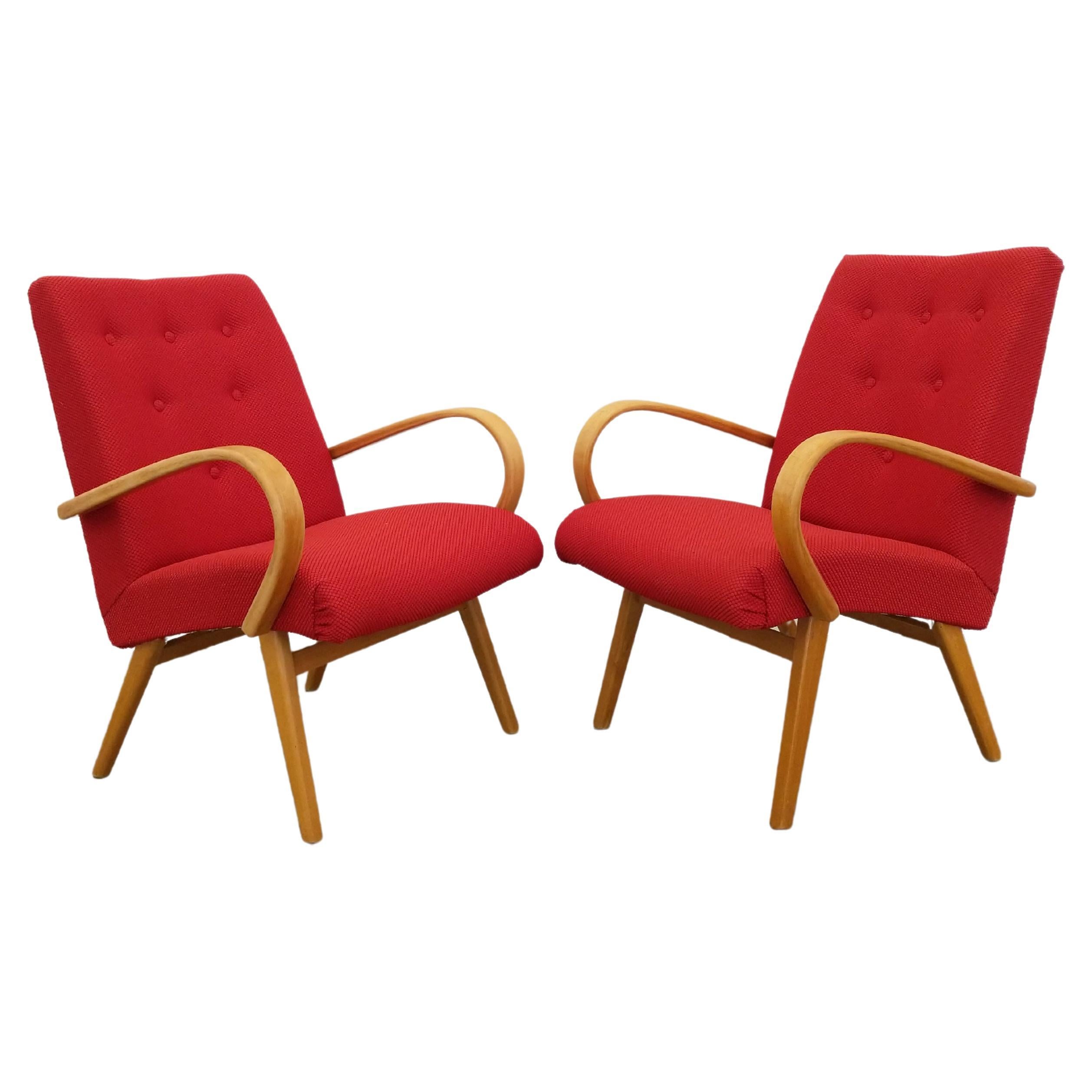 Pair of Vintage Czech Mid Century Modern Lounge Chairs