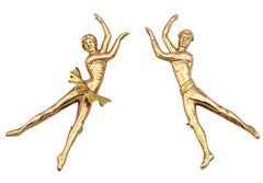 Pair of Vintage Dancing Ballerina and Danseur Brooch Pins 14 Karat Yellow Gold