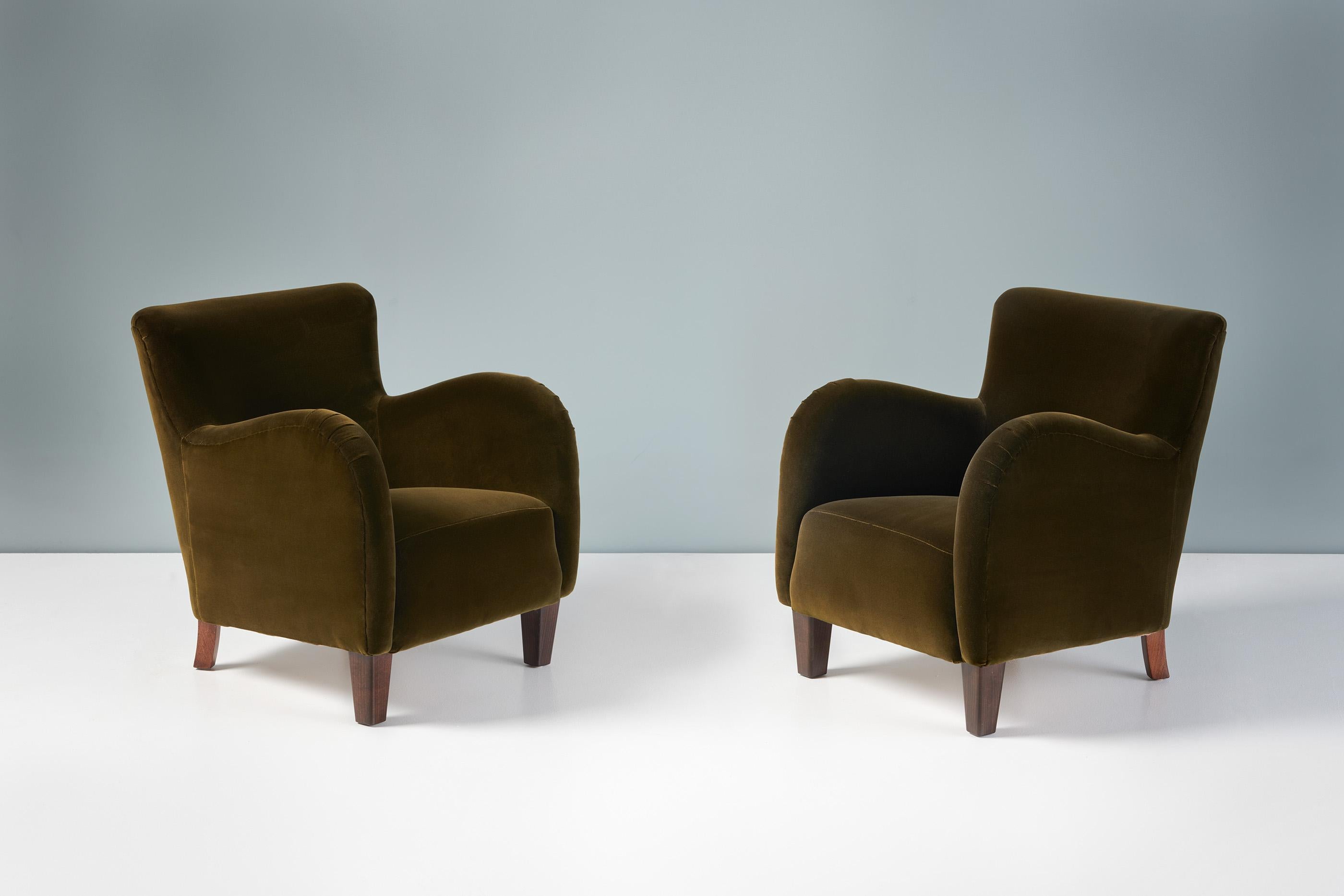 Scandinave moderne Paire de fauteuils de salon danois vintage en velours des années 1940 en vente