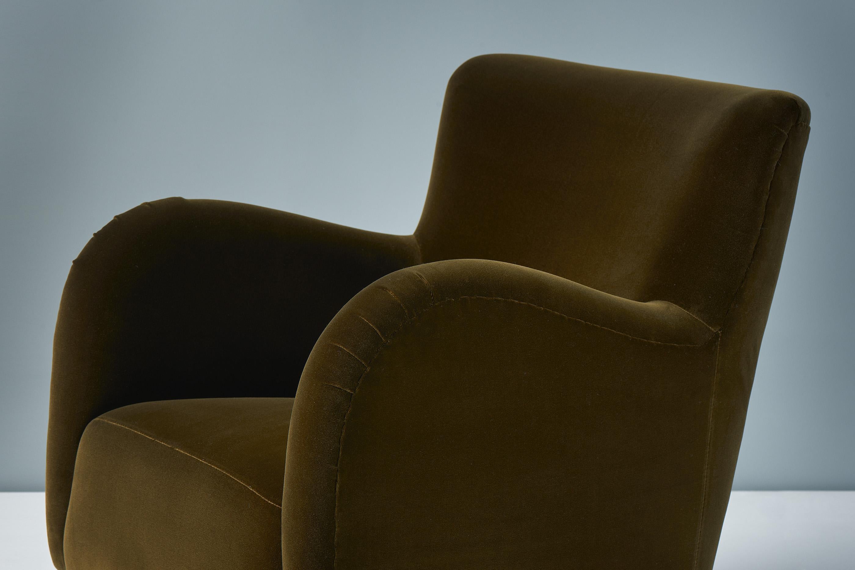Laine Paire de fauteuils de salon danois vintage en velours des années 1940 en vente