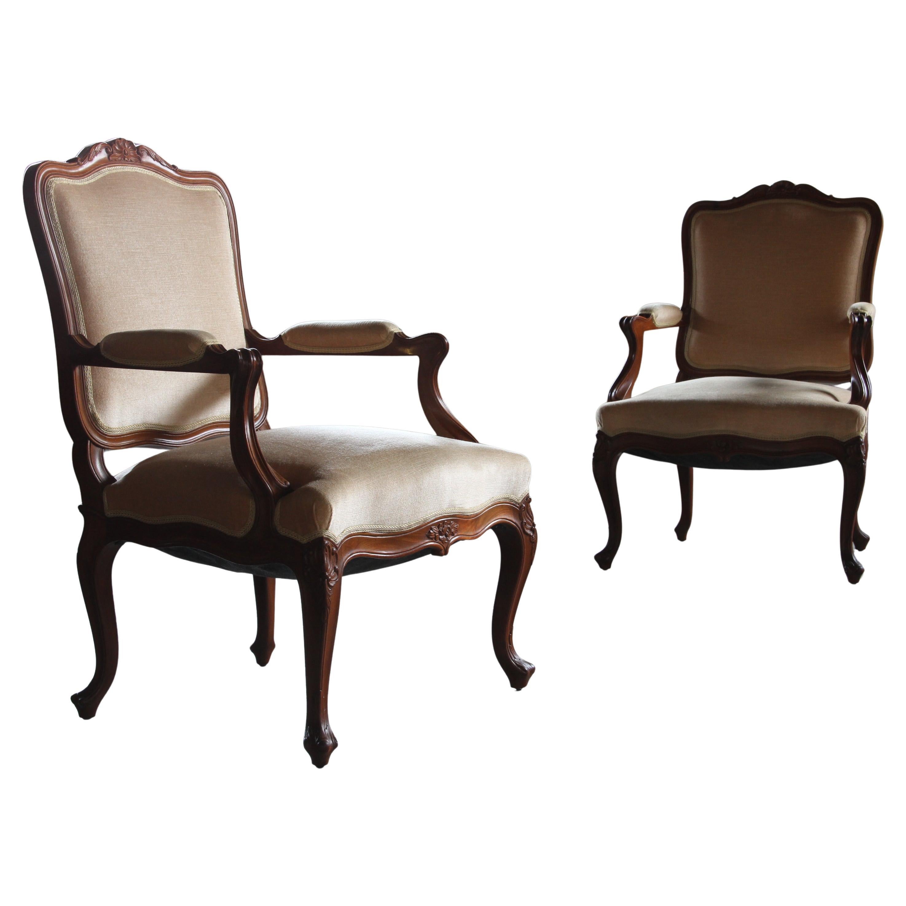 Pair of Vintage Danish Antique 18th century Lounge Chair, style of Louis XV