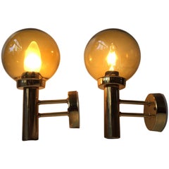 Pair of Vintage Danish Brass and Smoked Glass Globe Sconces from Steen & Steen
