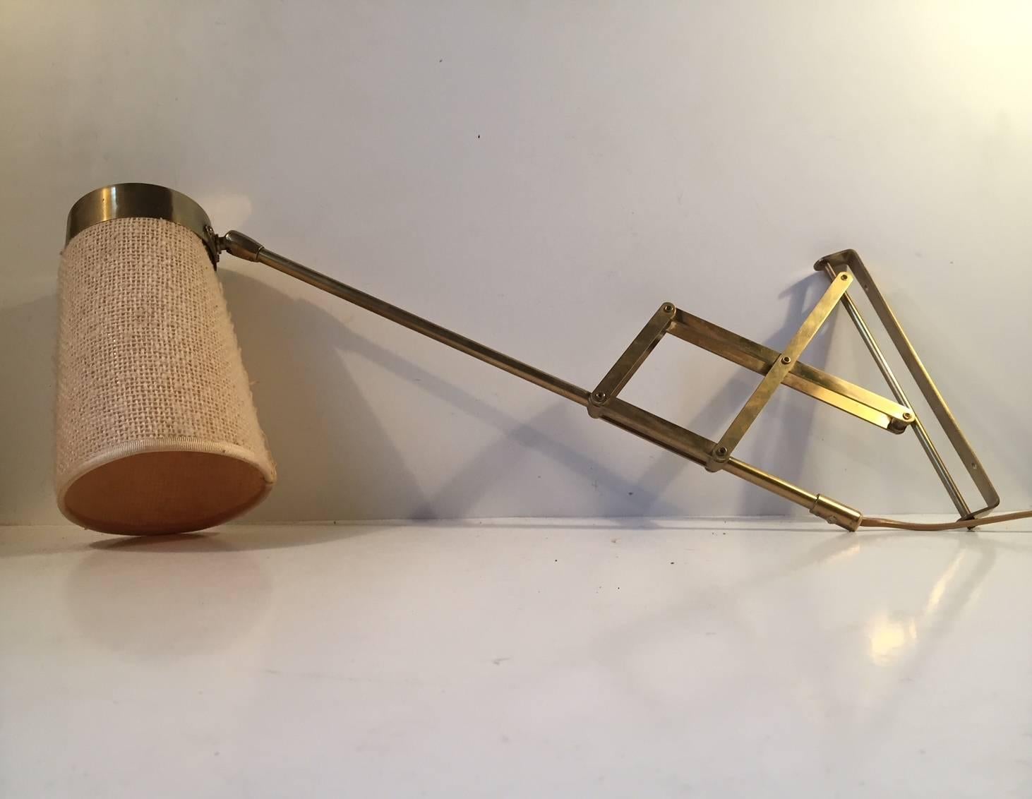 Pair of Vintage Danish Brass Scissor Wall Lamps by Th. Valentiner, 1950s In Good Condition In Esbjerg, DK