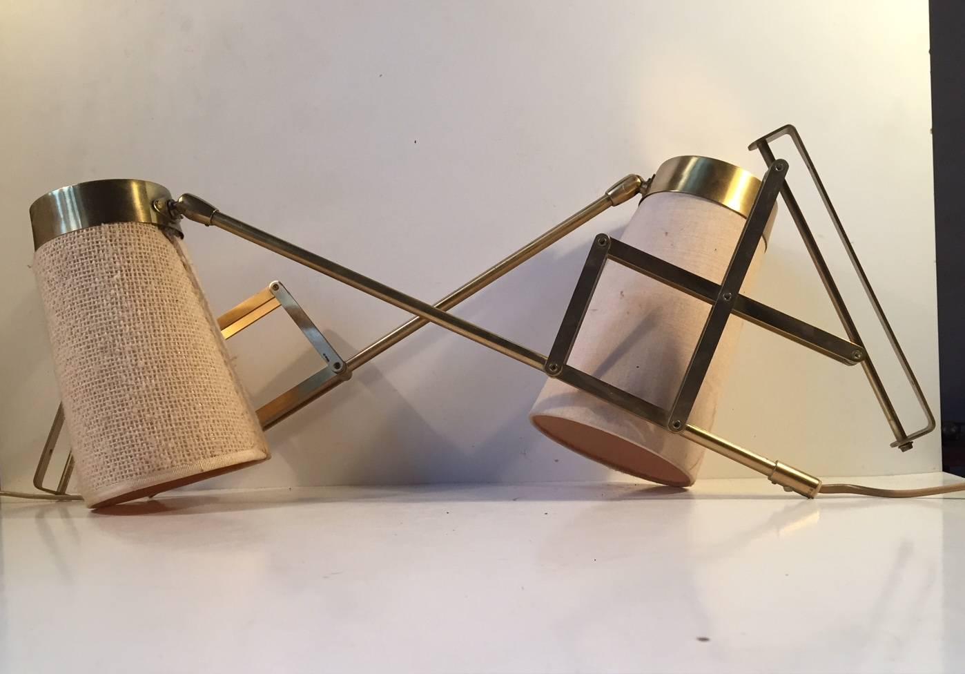 Mid-20th Century Pair of Vintage Danish Brass Scissor Wall Lamps by Th. Valentiner, 1950s
