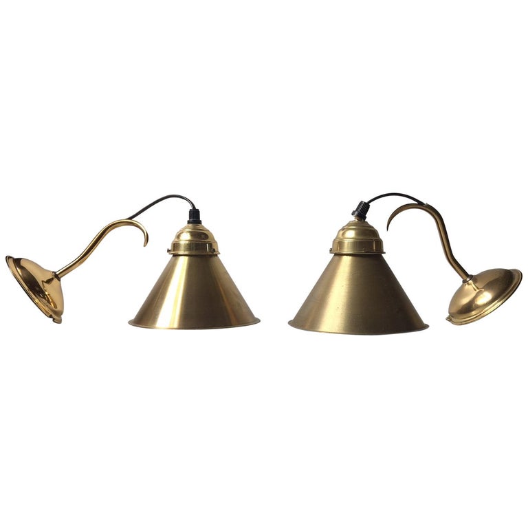 Pair of Vintage Danish Design Brass Wall Lights, 1970s For Sale at 1stdibs