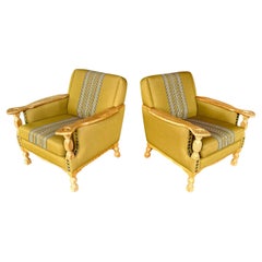 Pair of Vintage Danish Henning Kjaernulf attrib. Brutalist Oak Lounge Chairs
