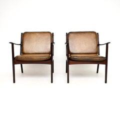 Pair of Vintage Danish Leather Armchairs by Ole Wanscher